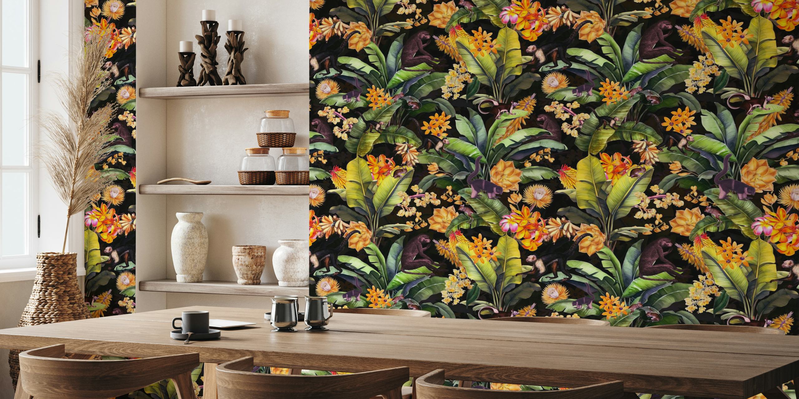 Vintage Midnight Monkey Tropical Rainforest tapet