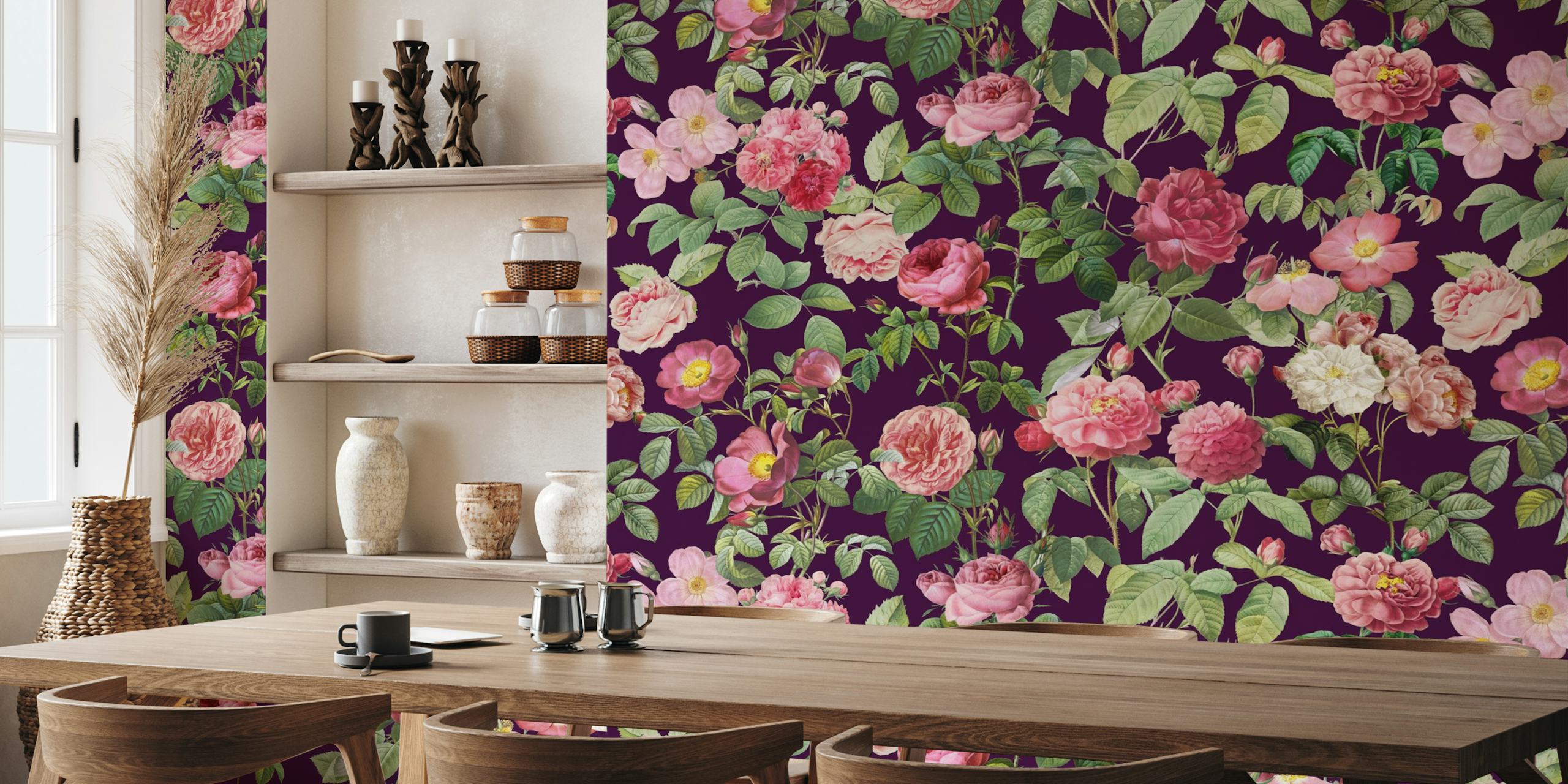 Papel de parede floral com design de Pierre-Joseph Redoute French Roses