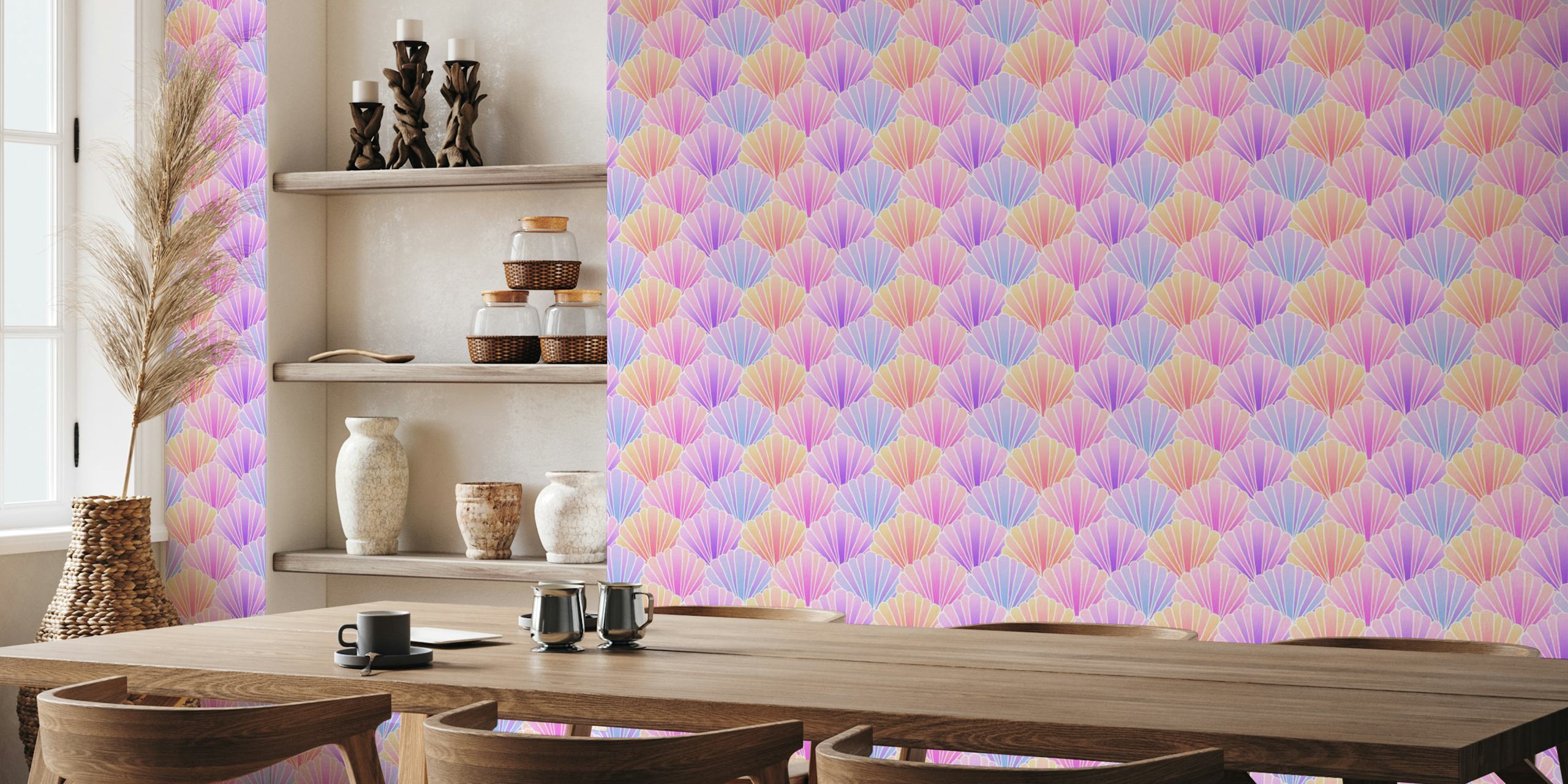 Mermaid rainbow scallop wallpaper in room