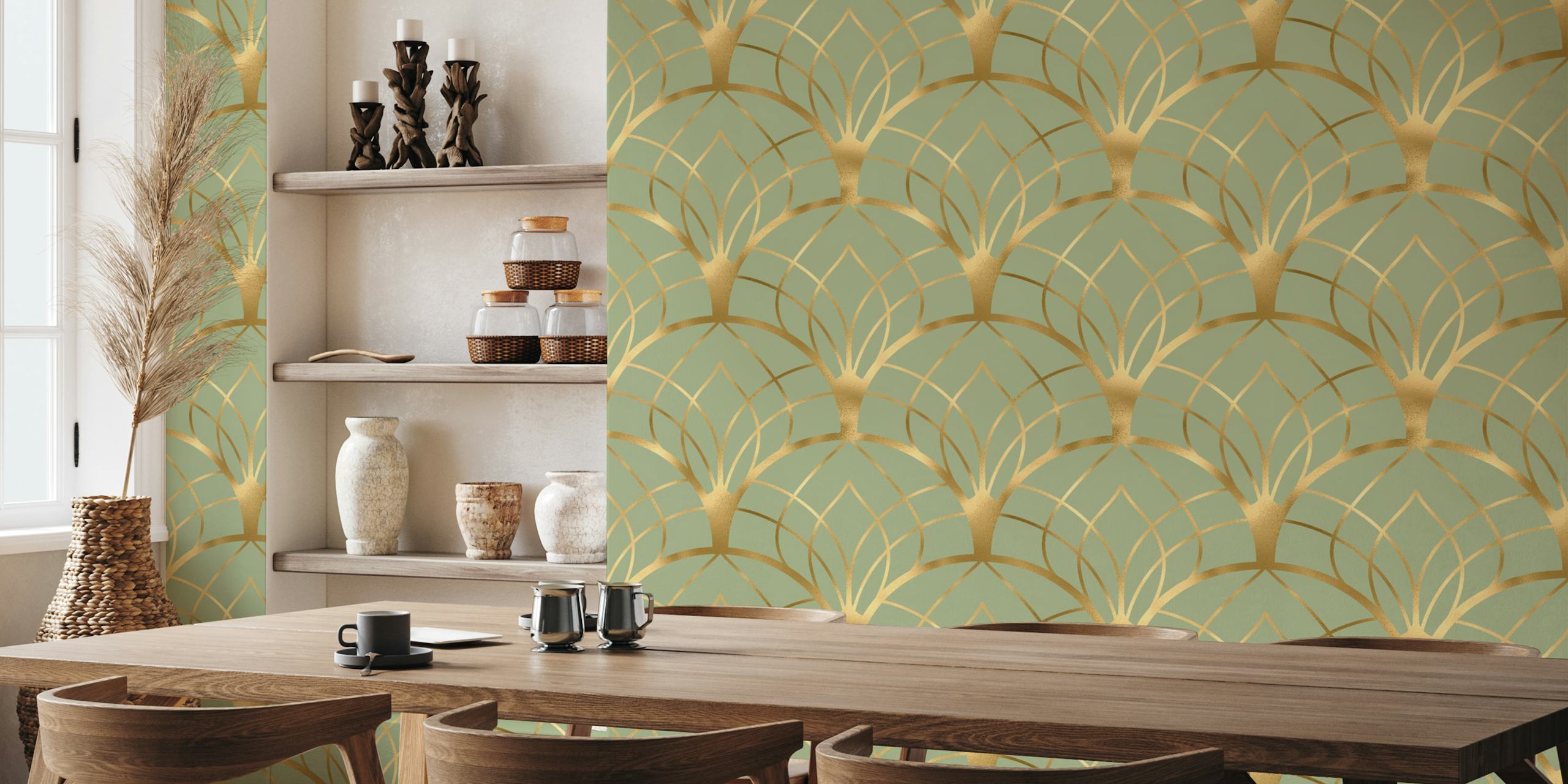 Art Deco tapet i gull og salvie toner