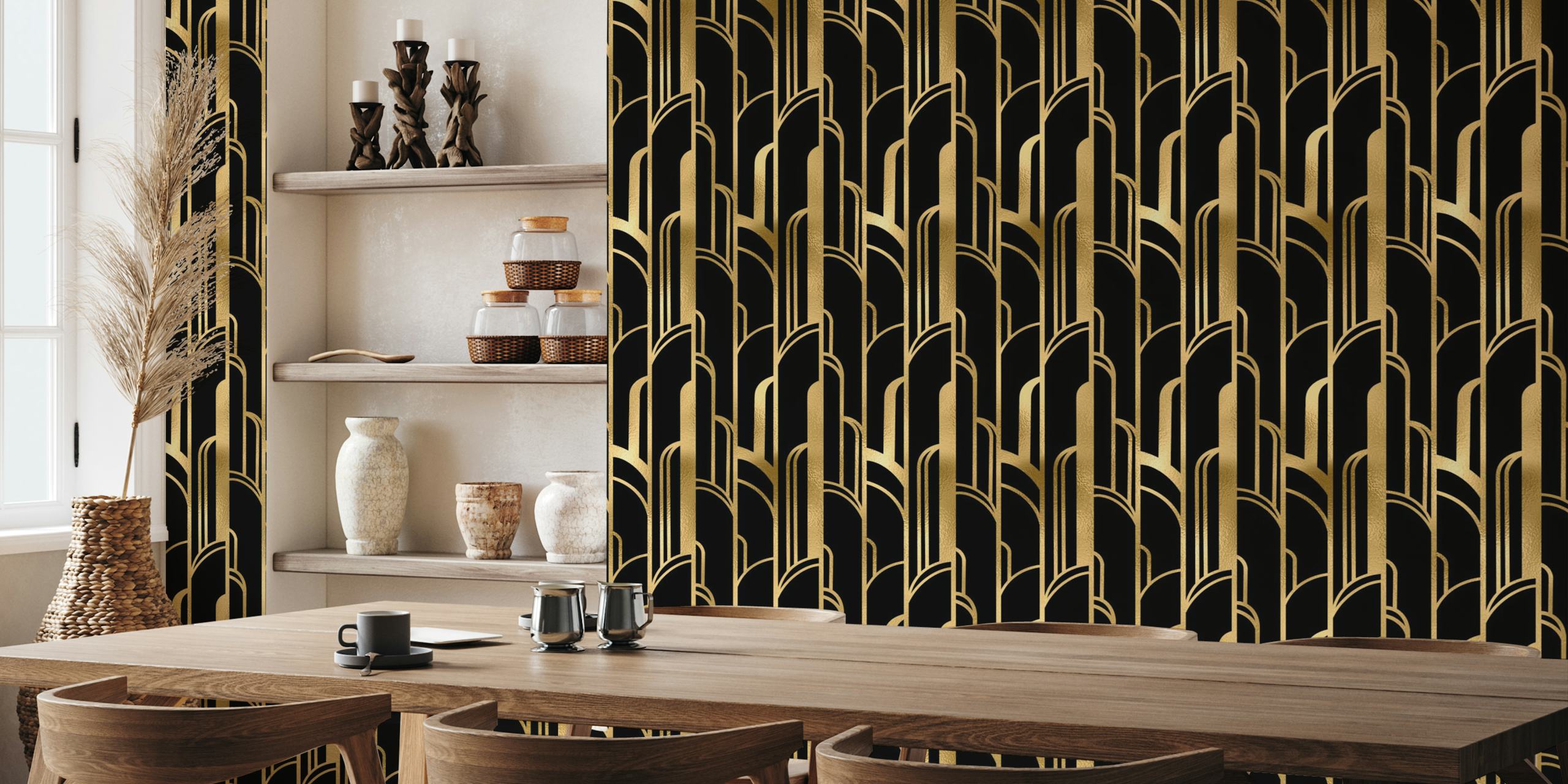 Art Deco gold and black wallpaper design