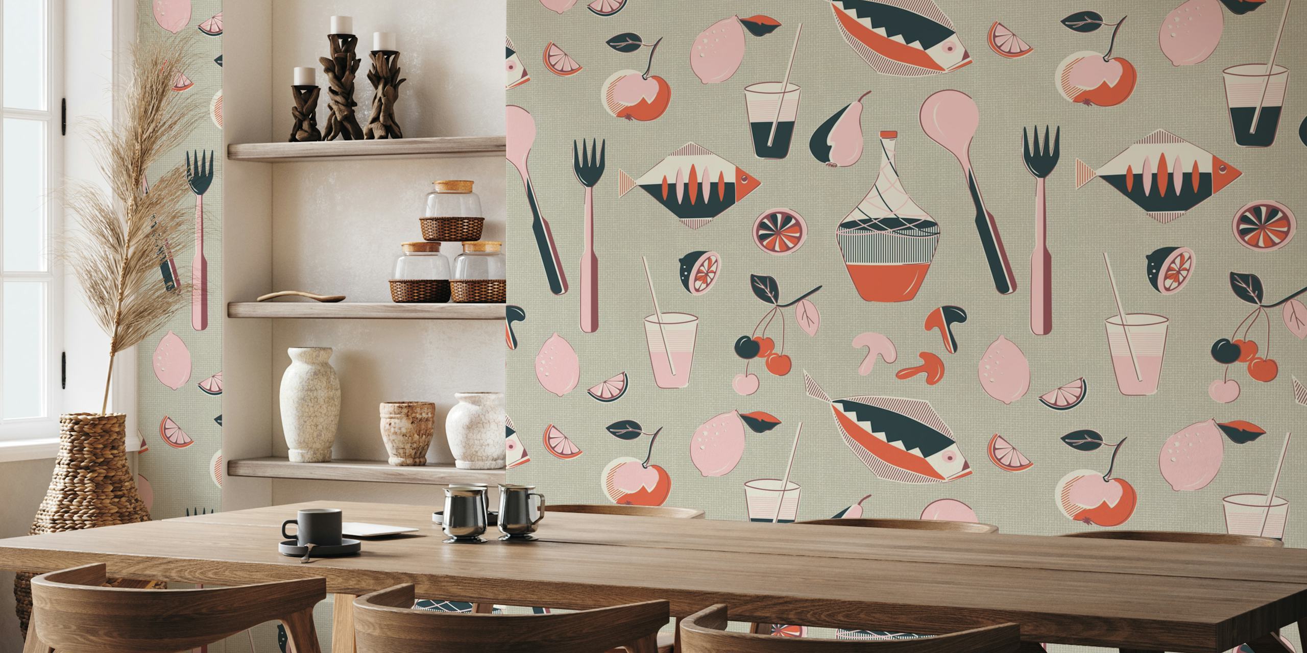 Papel pintado Mid Century Picnic en una habitación