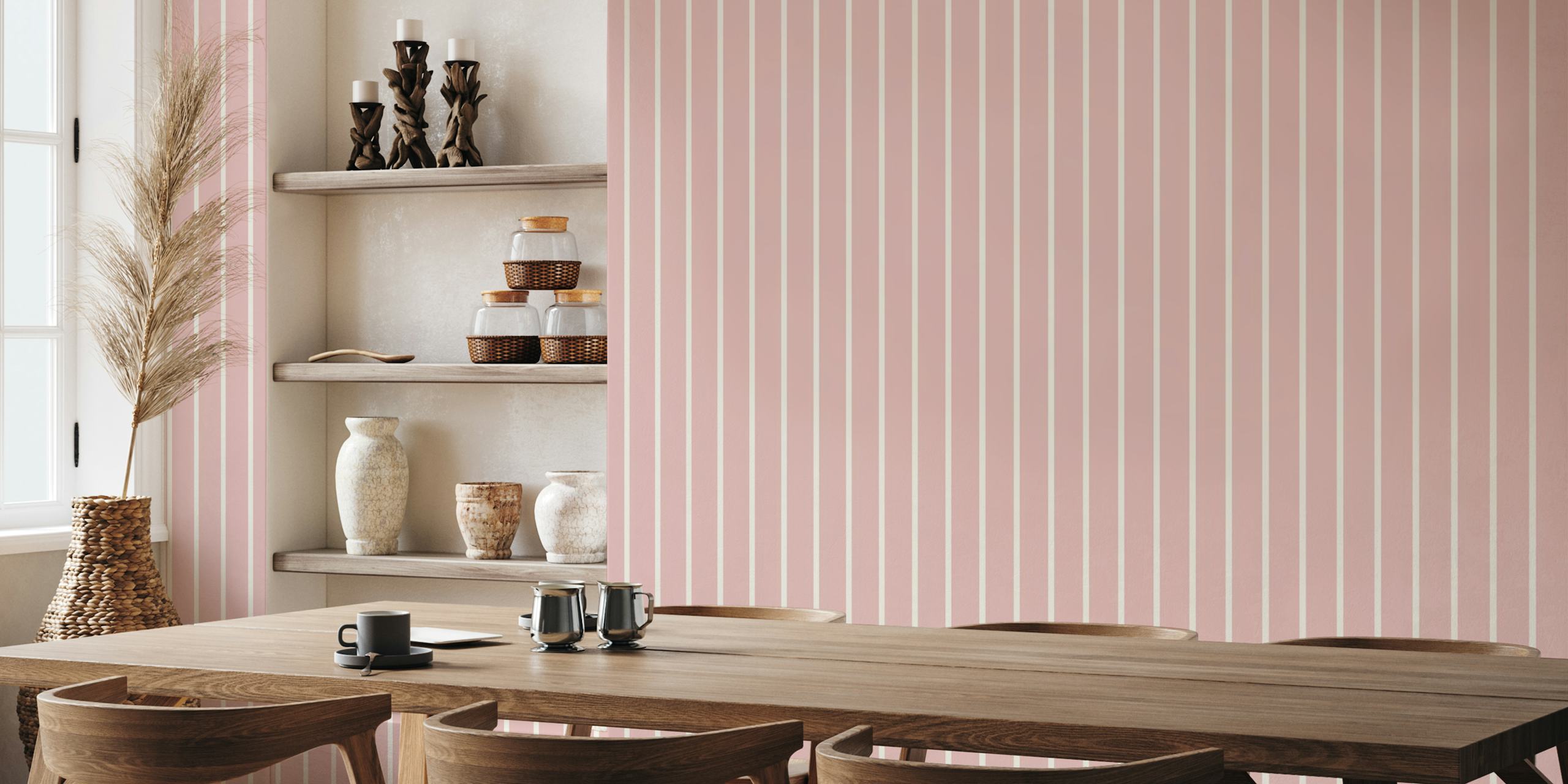 Soft pink beige vertikala stripes tapet