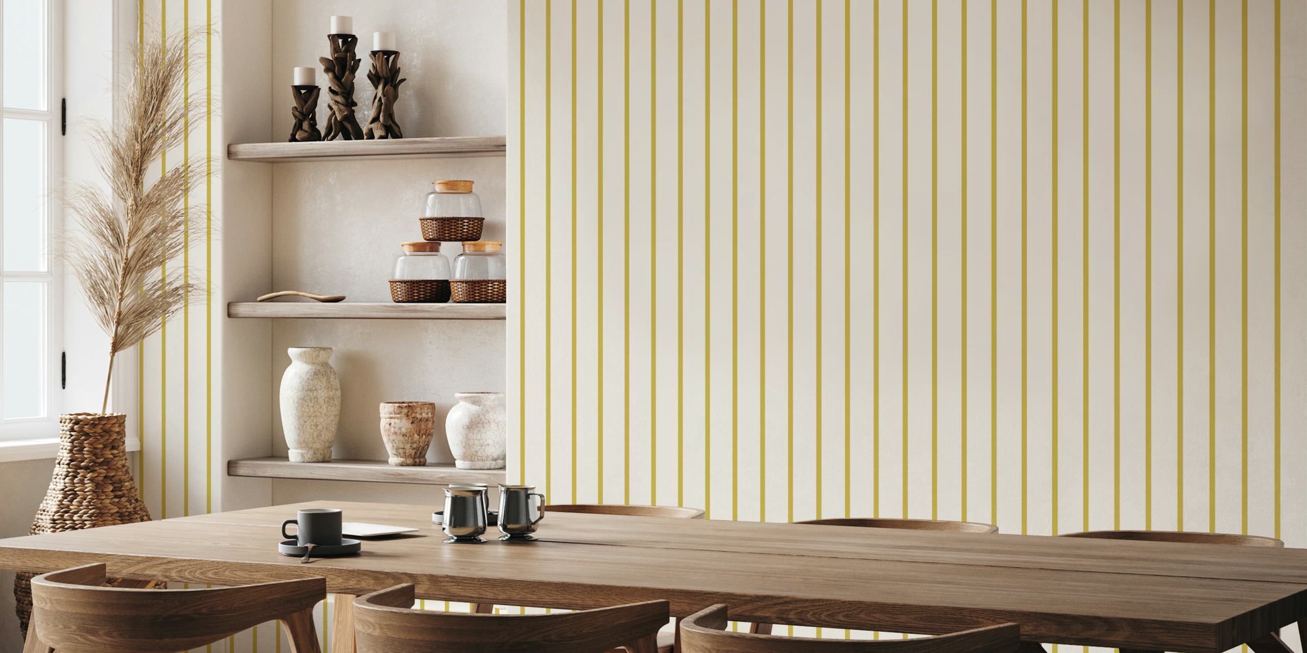 Beige and sulfur green vertical stripes wall mural