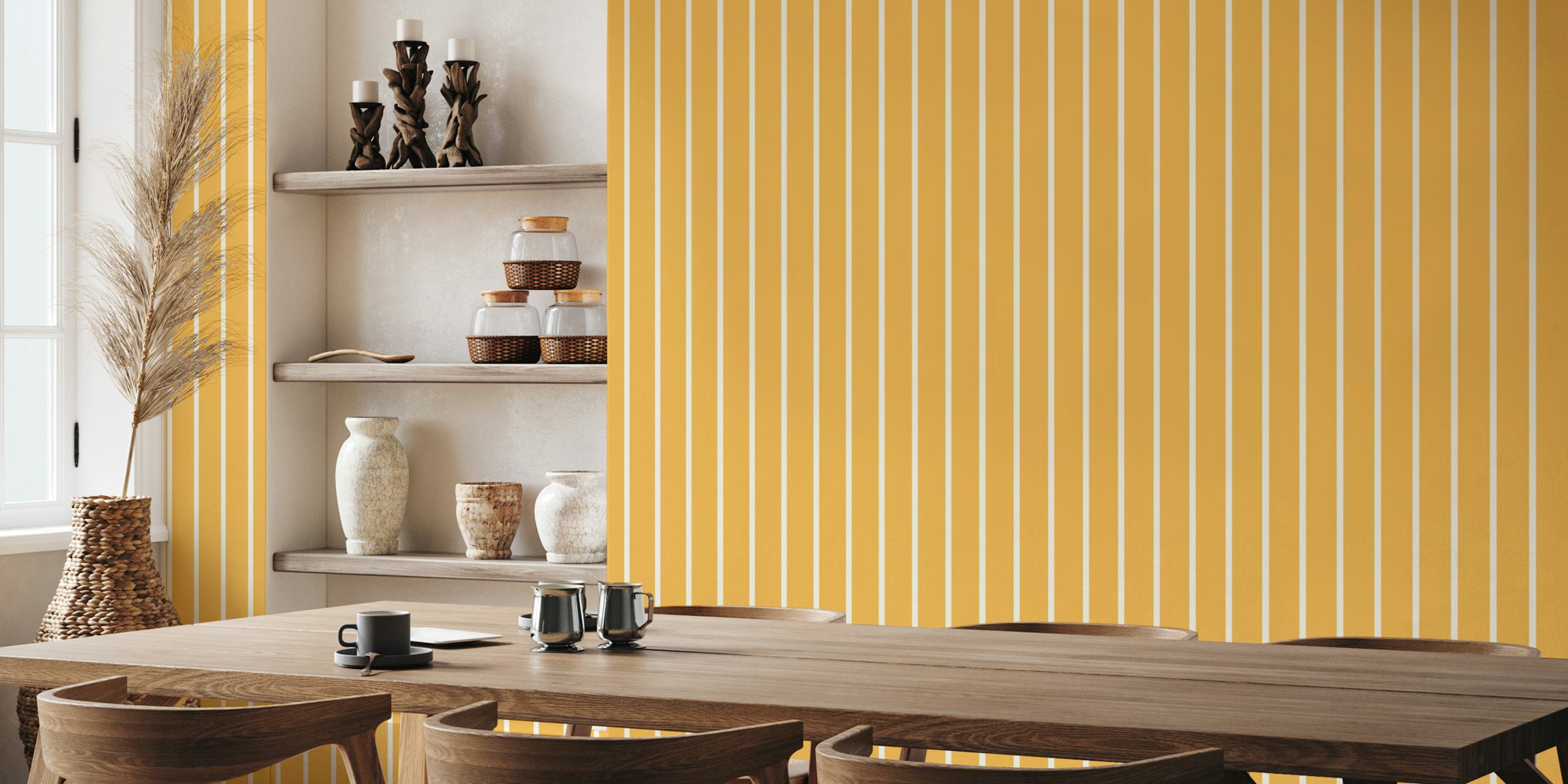 Vertical Stripes yellow beige ταπετσαρία σε δωμάτιο