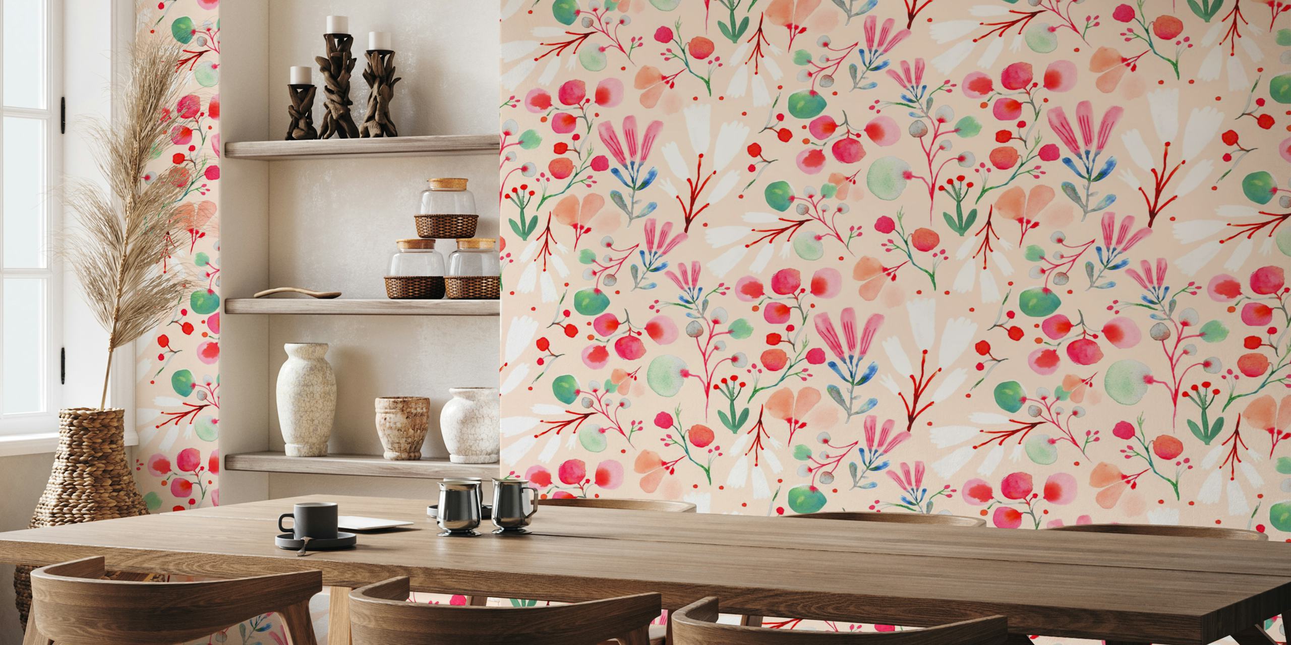 Watercolor garden tender peach papel pintado