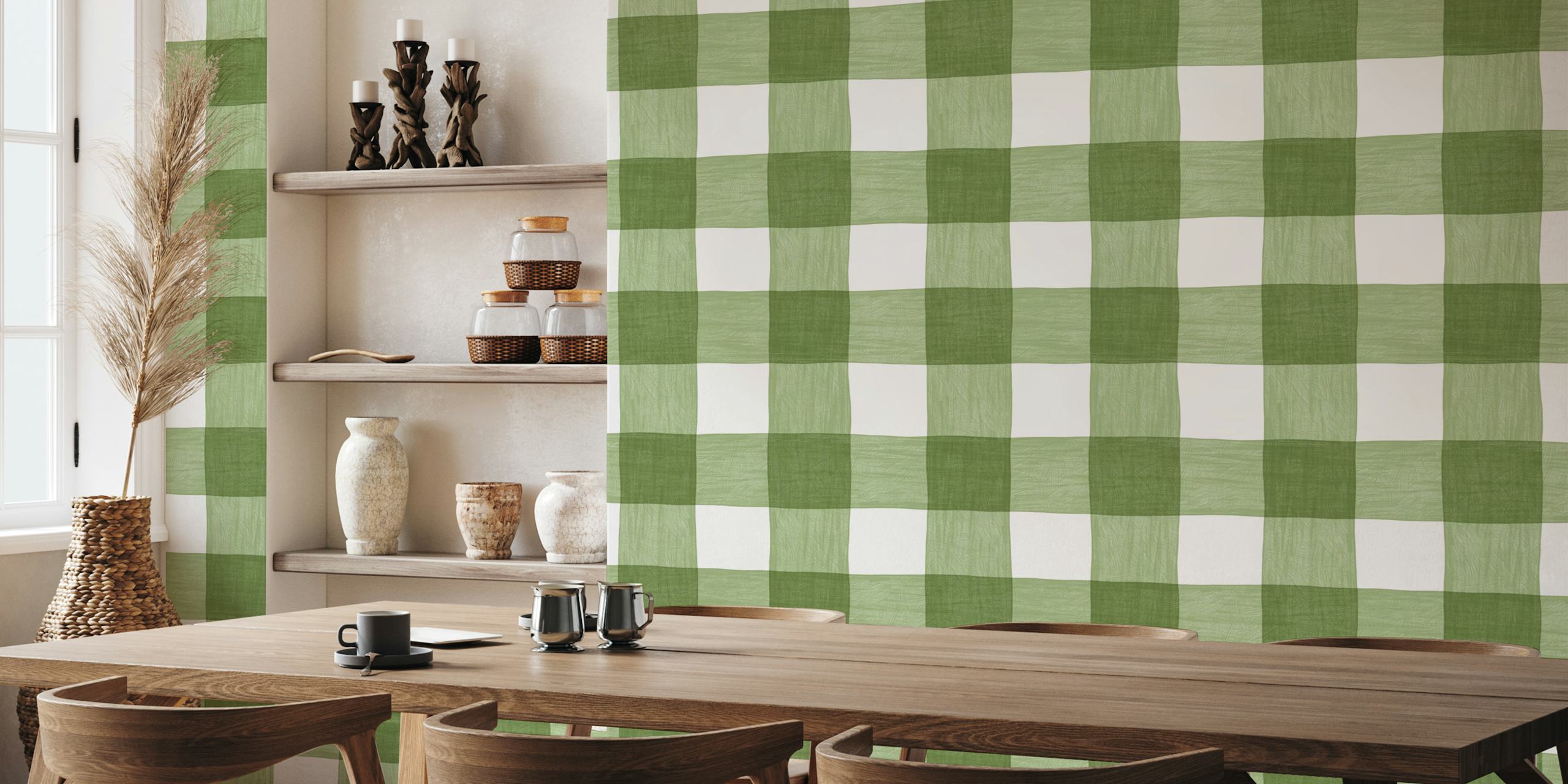 Hand Painted Gingham in Sage Green Checker tapeta u sobi