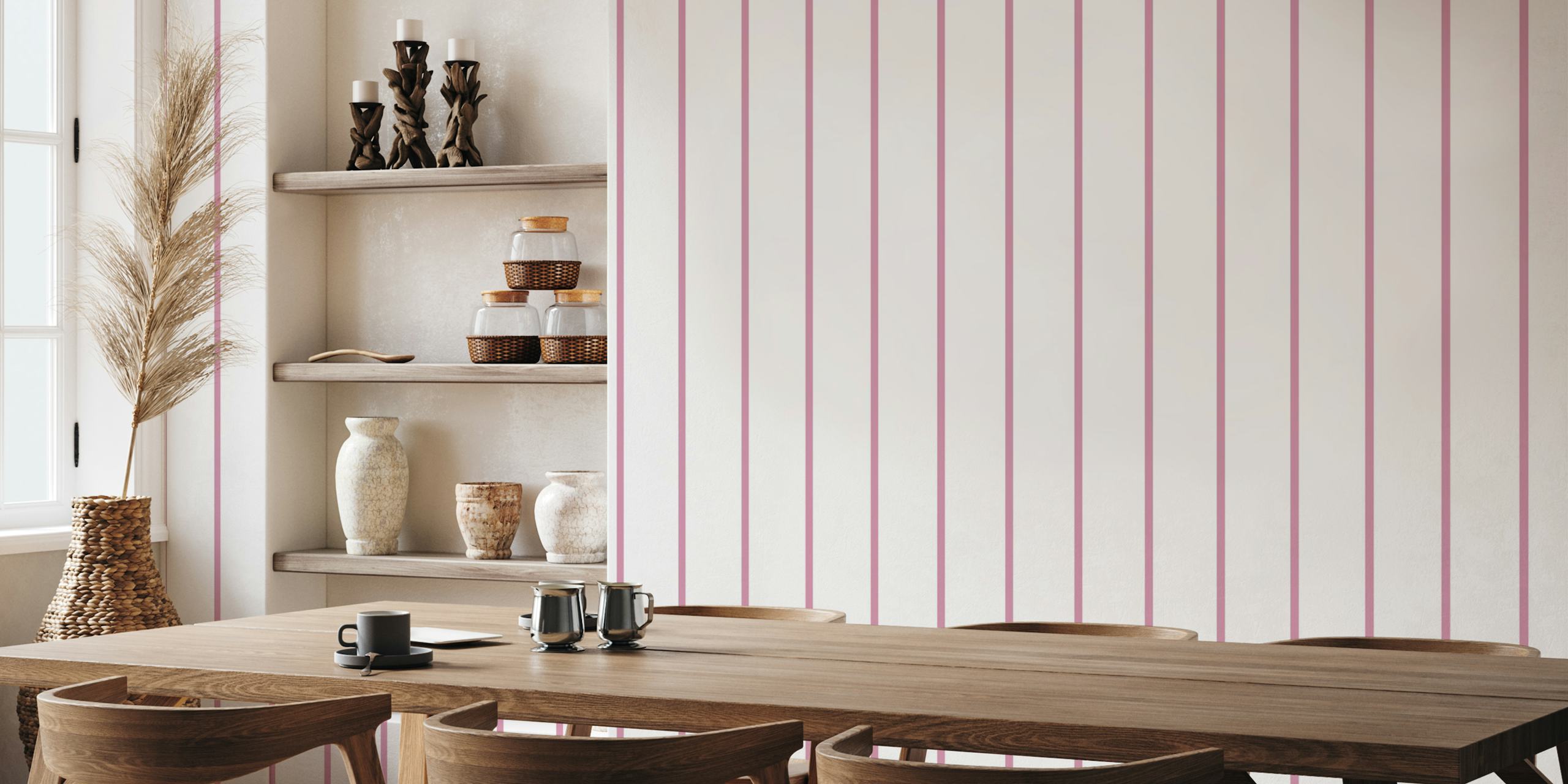 Tapeta Pinstripes White Pink Stripes u sobi
