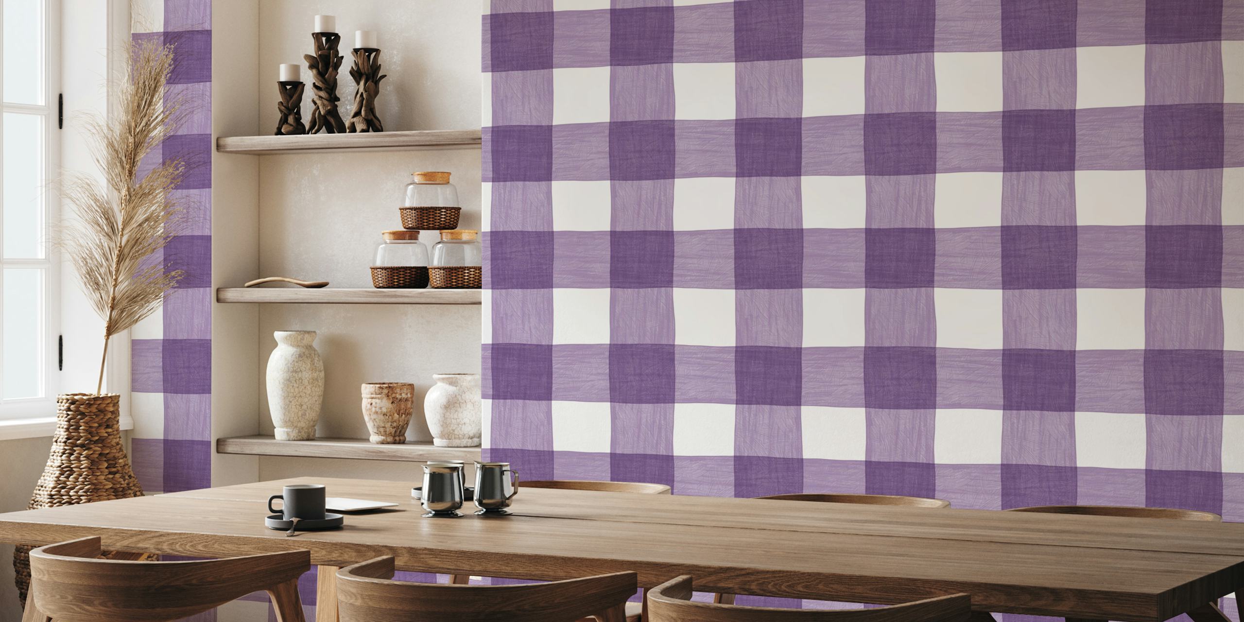 Hand Painted Gingham in Purple Checkerboard v místnosti