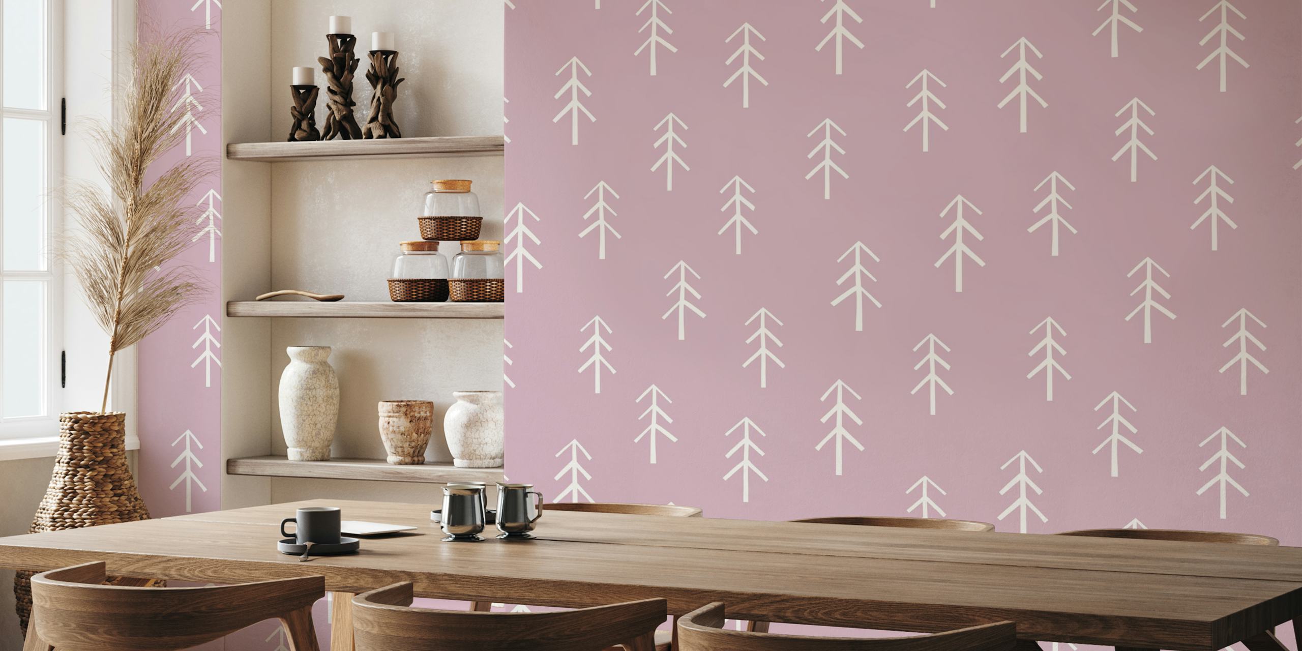 Forest moody pink træ mønster tapet