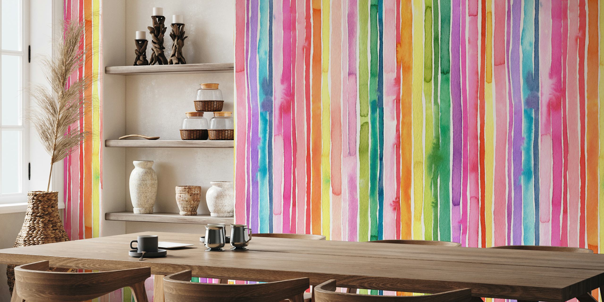 Papel De Parede Colorful Watercolor Vertical Stripes Colorido