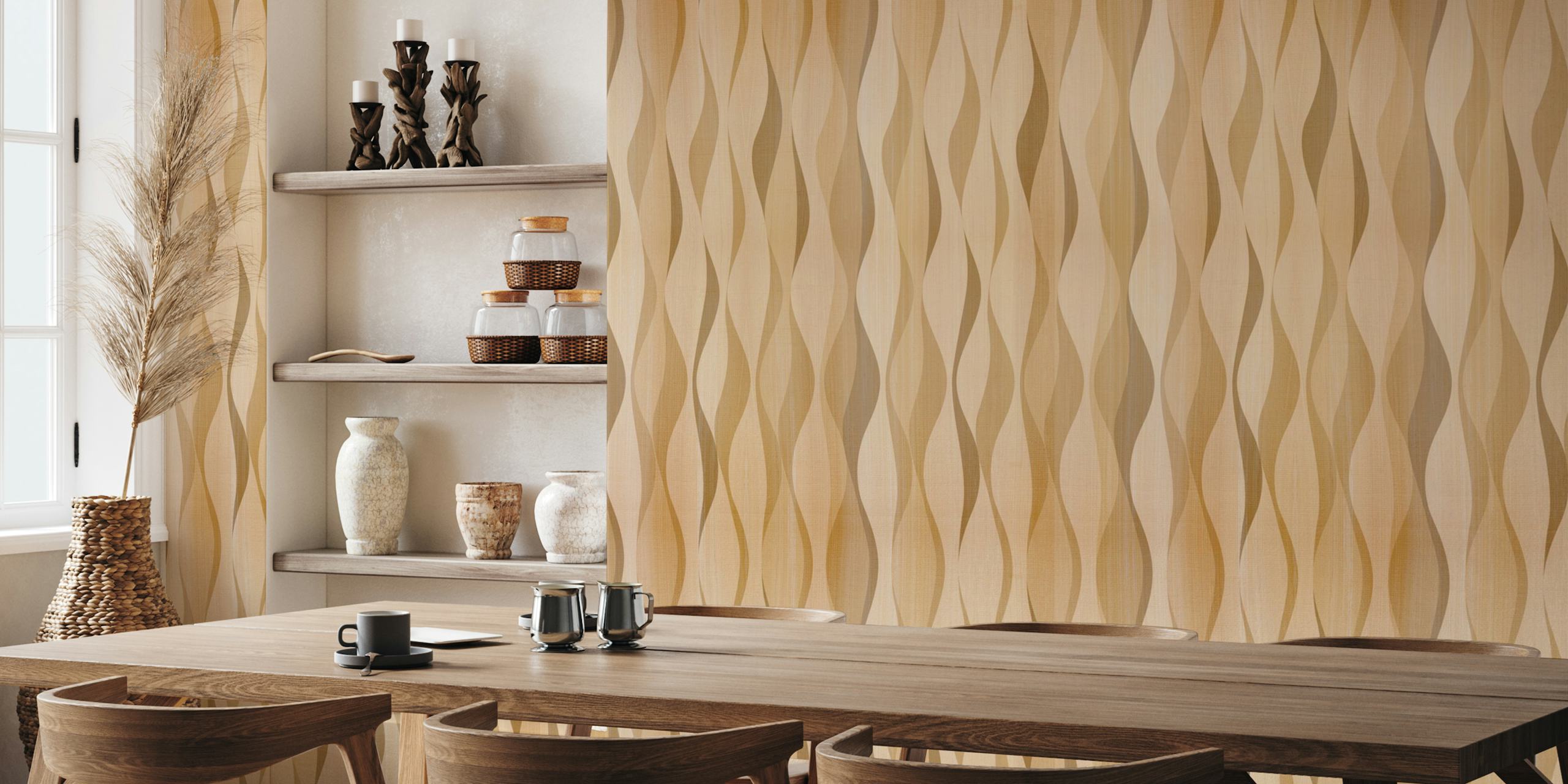 Papel De Parede Earthy Waves Em Uma Ambientação De Sala