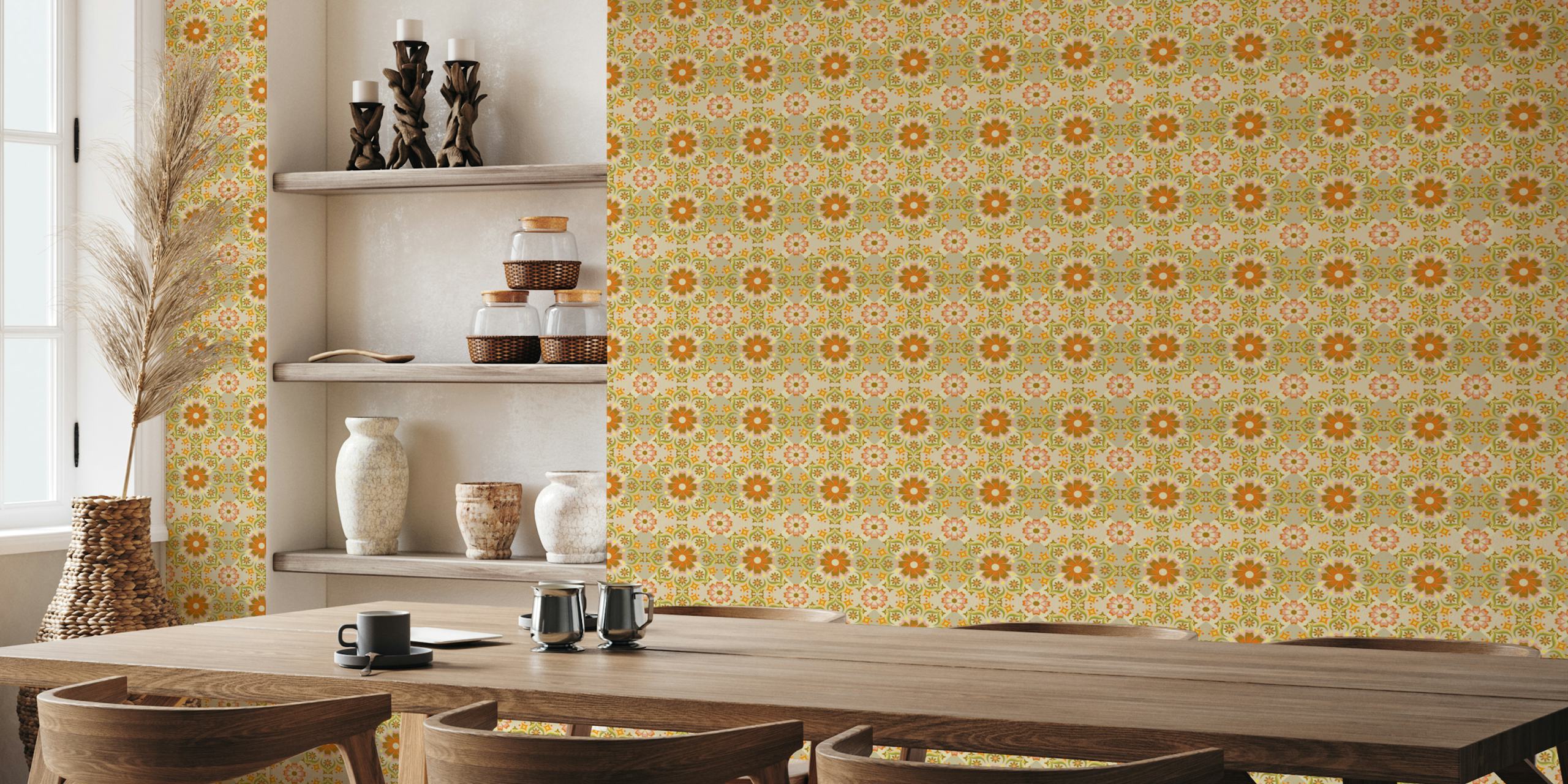 Retro Vintage tiled wallpaper σε ένα δωμάτιο
