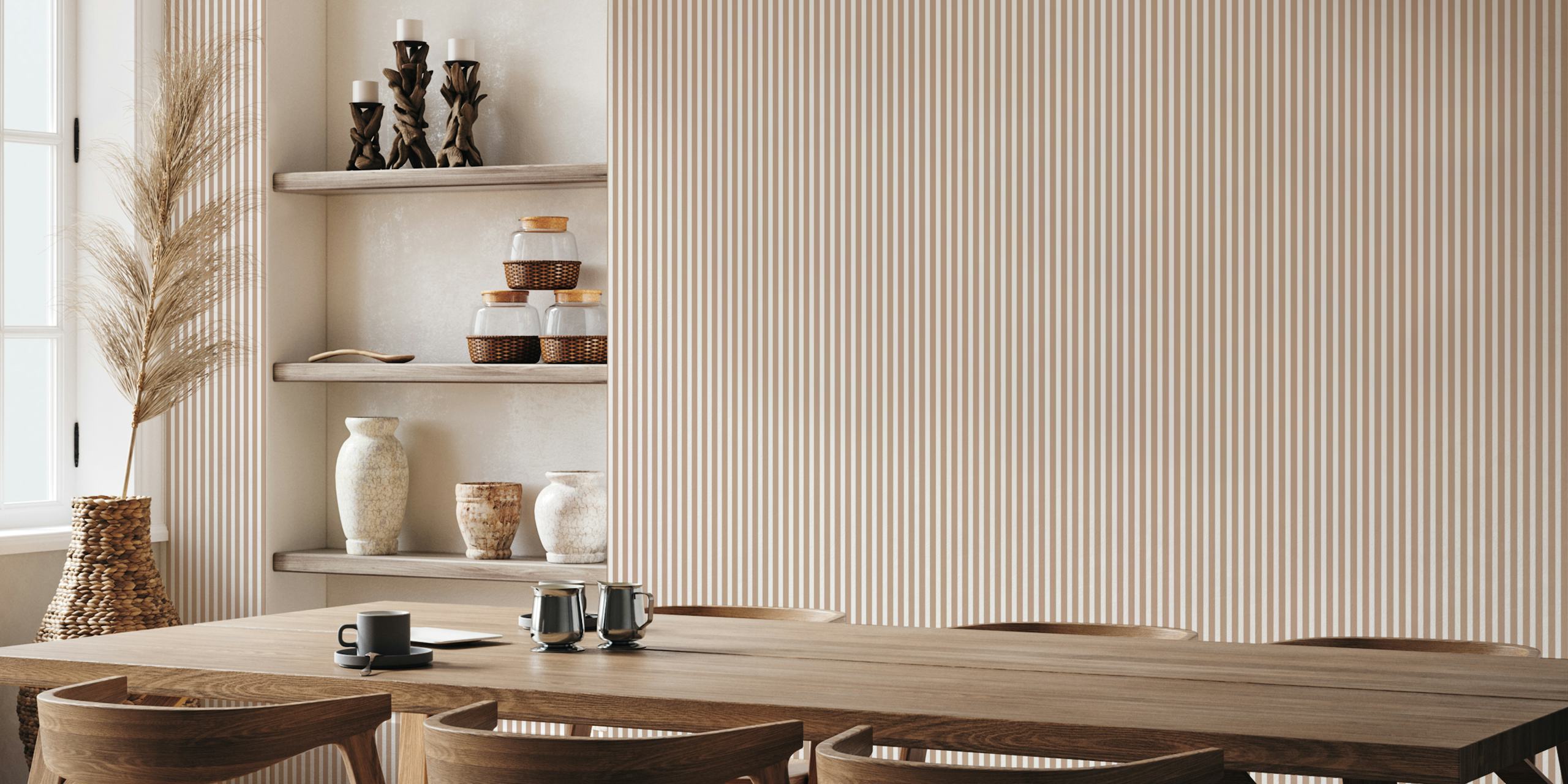 Thin brown stripes on a light background wallpaper