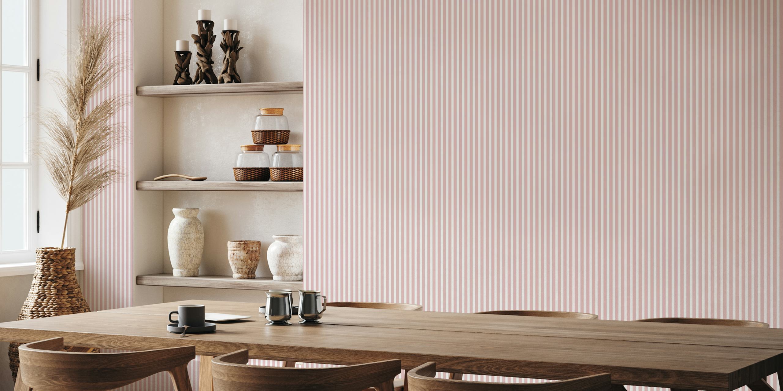 Carta Da Parati A Strisce Rosa Tenue Classic Thin Stripes Muted Pink 3244B In Ambientazione Camera