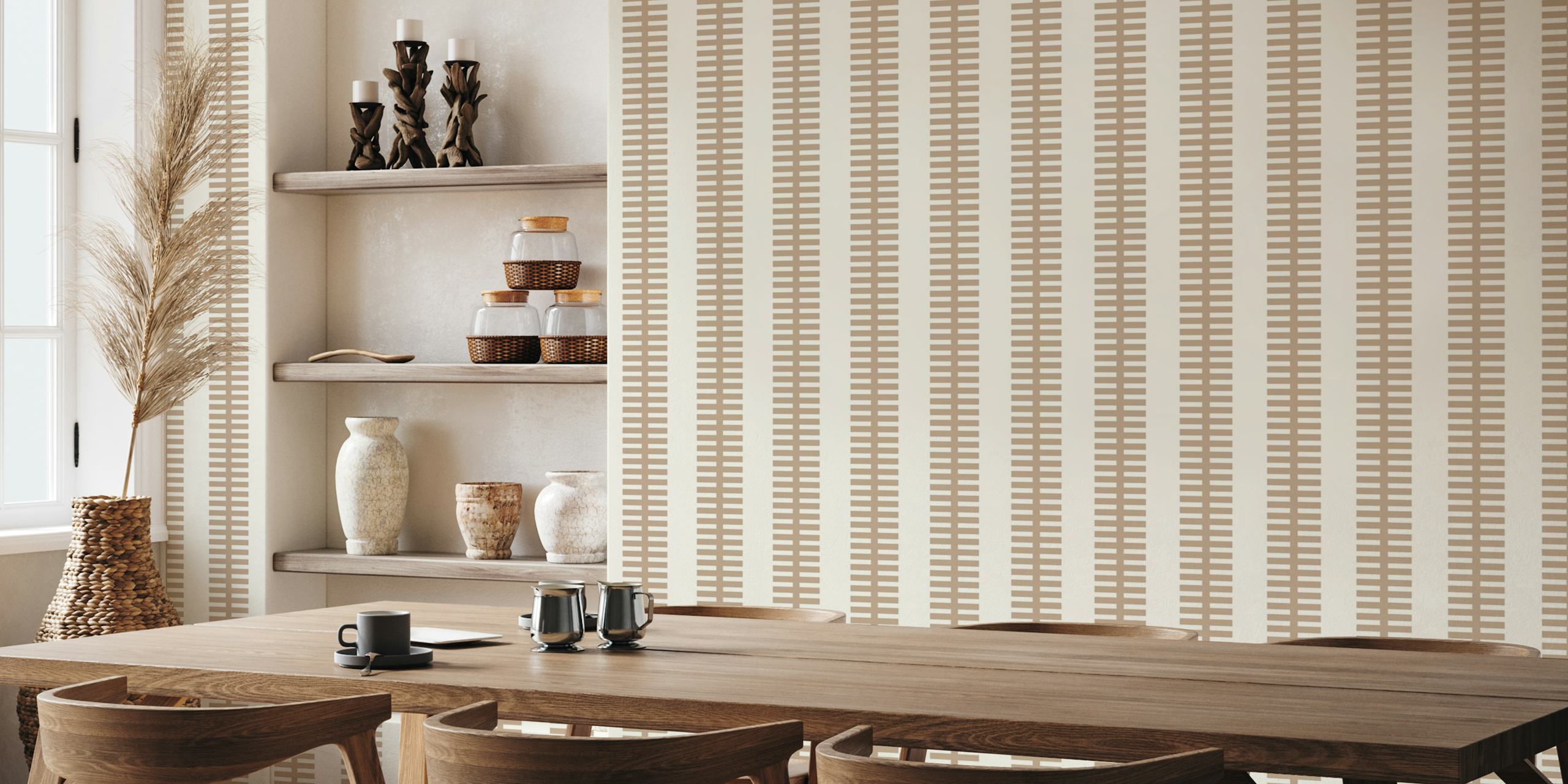 Beige and brown geometric stripes wallpaper