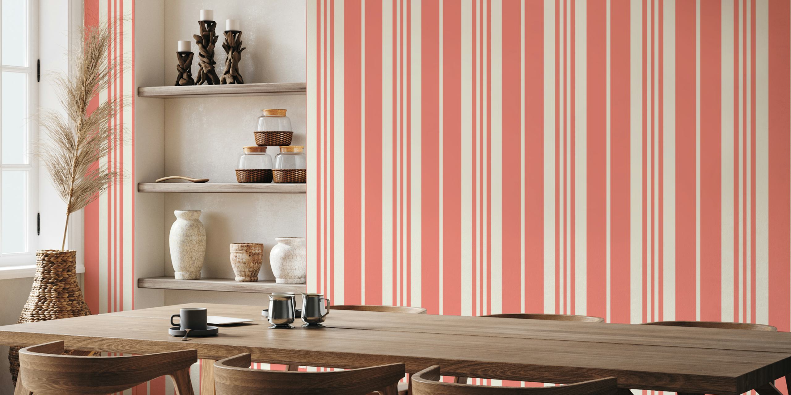 Pink and cream striped vintage wallpaper