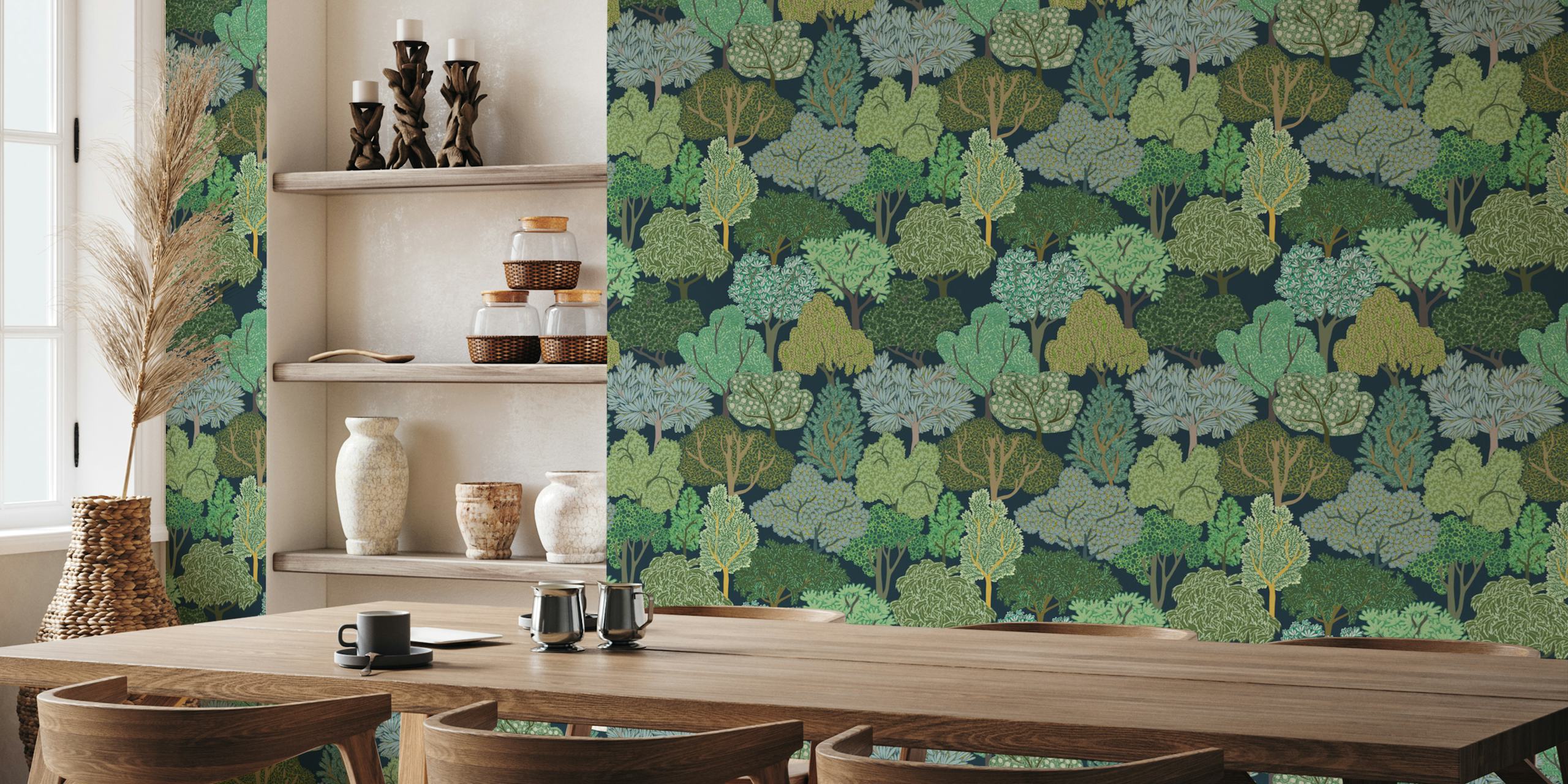 Moody Woodland wallpaper in a room