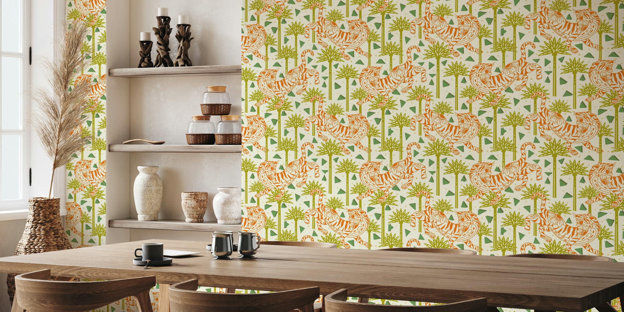 Retro tiger roar wallpaper in a room
