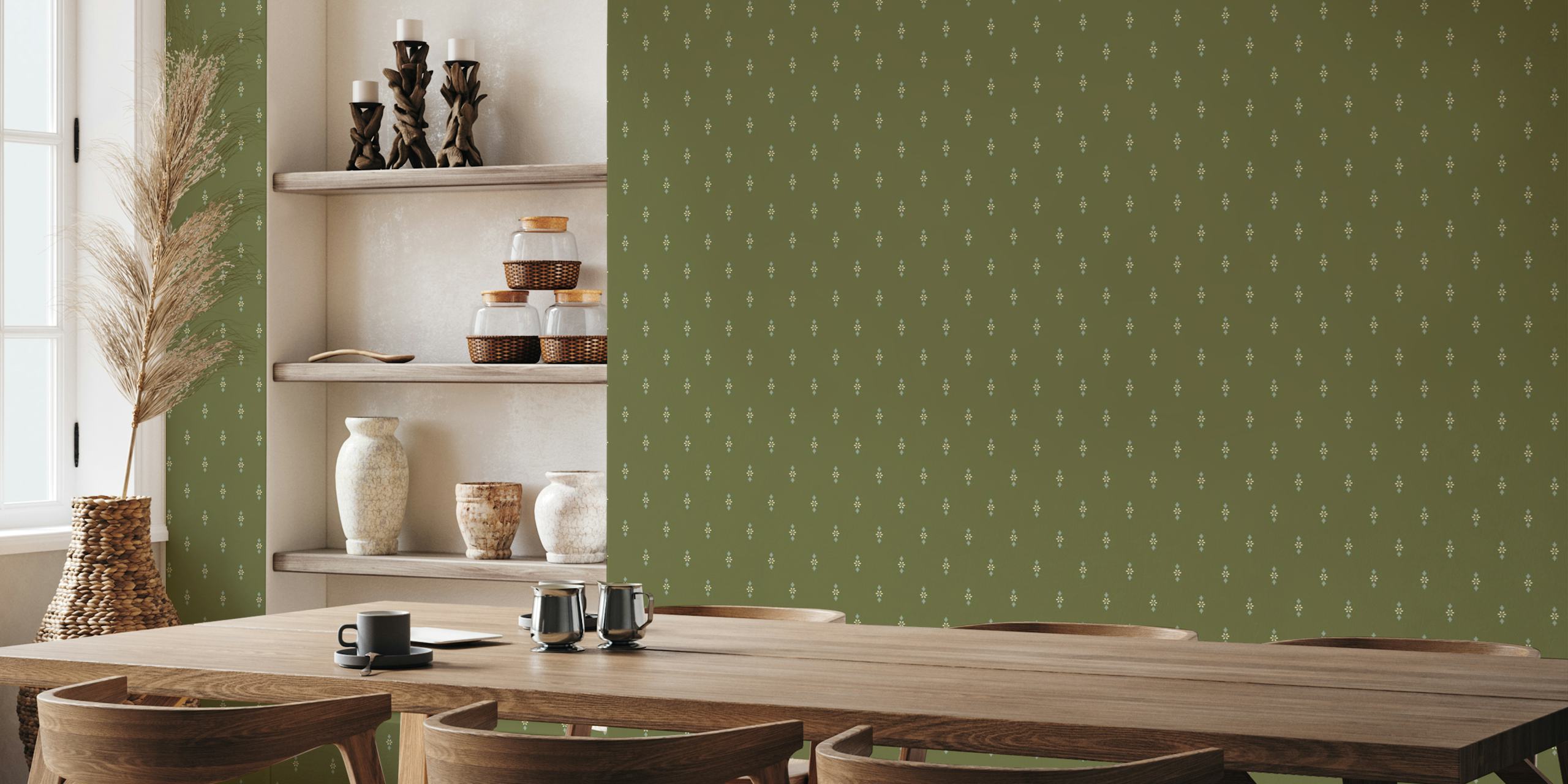 Floral green and blue pattern wallpaper