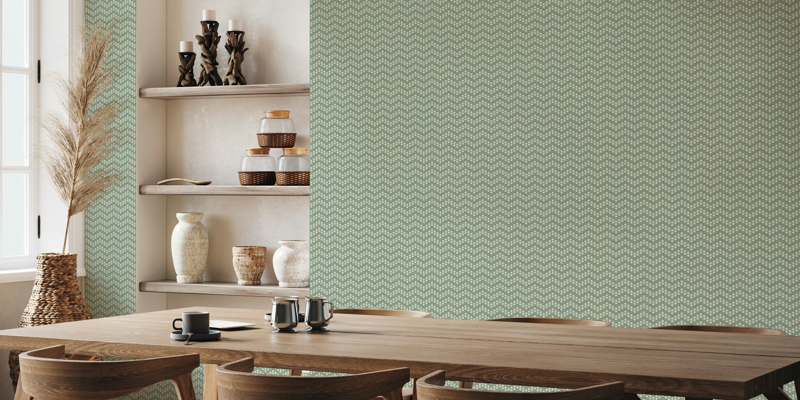 Blue and green zigzag floral pattern wallpaper