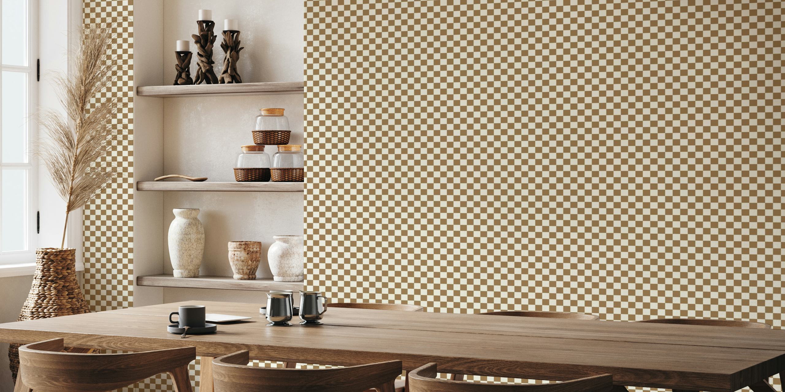 Brown and beige check plaid pattern wallpaper