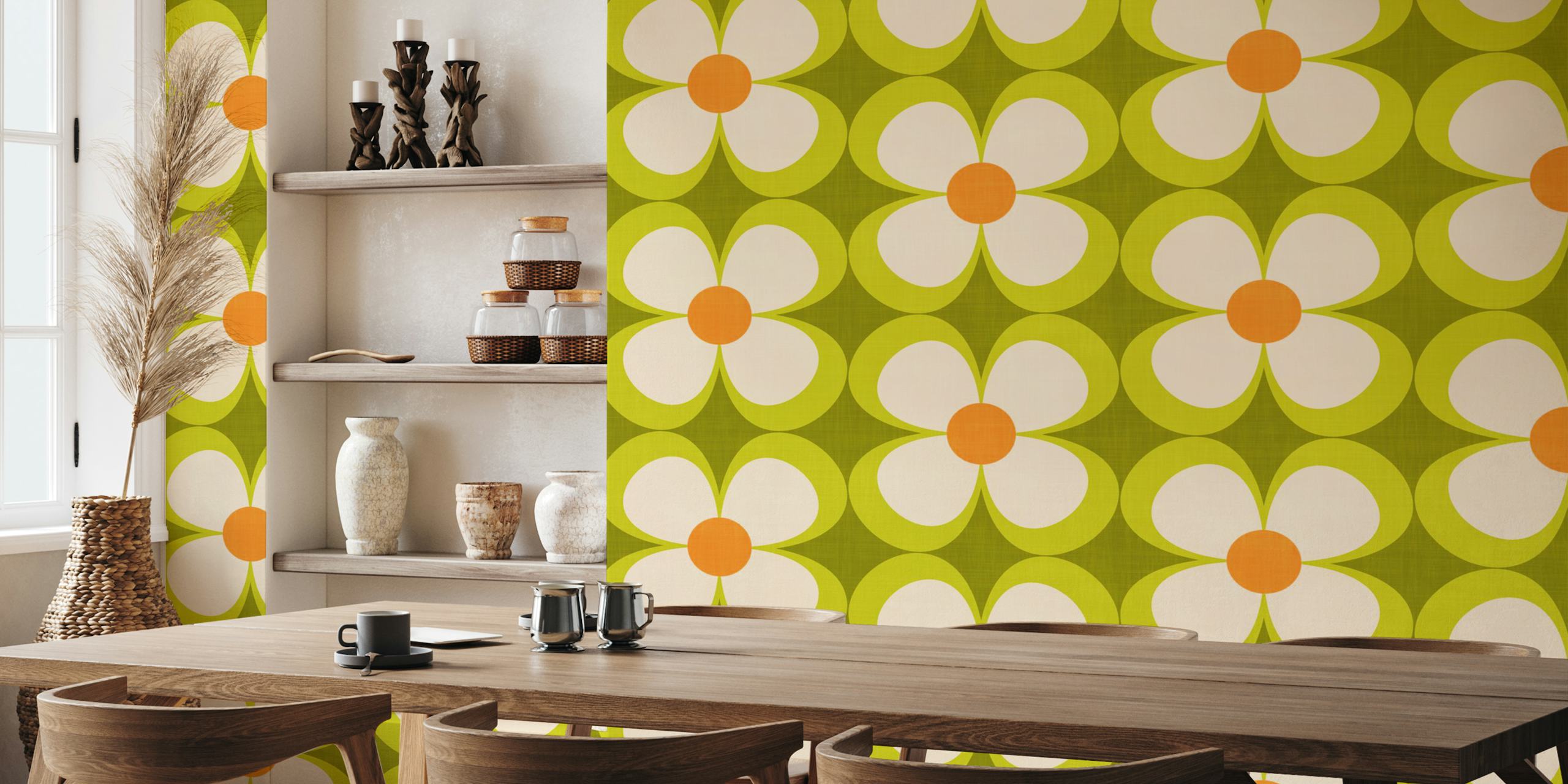 Groovy Retro Floral tapet i et rom
