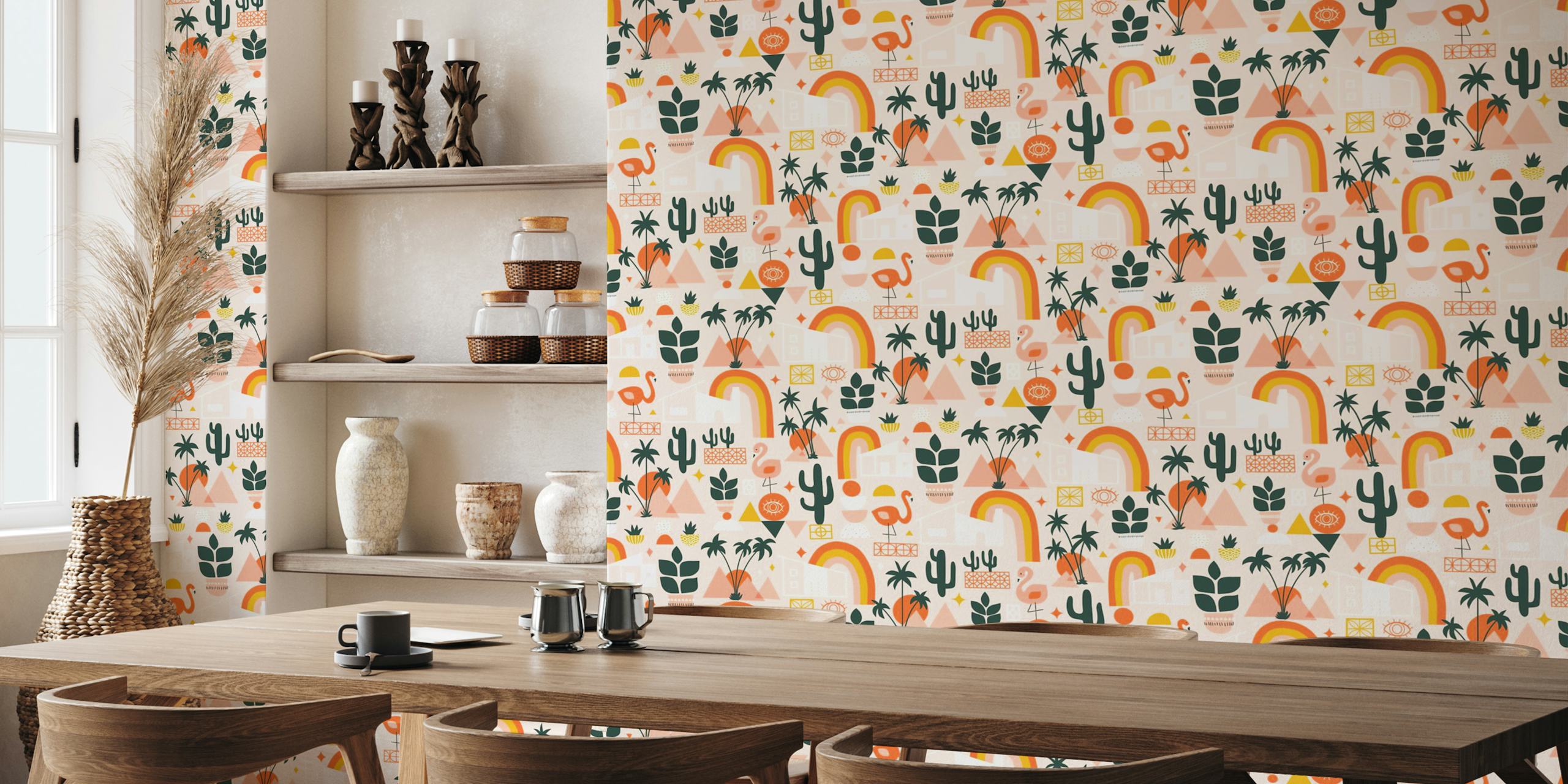 Palm Springs Mid Century Desert Cityscape wallpaper in a room