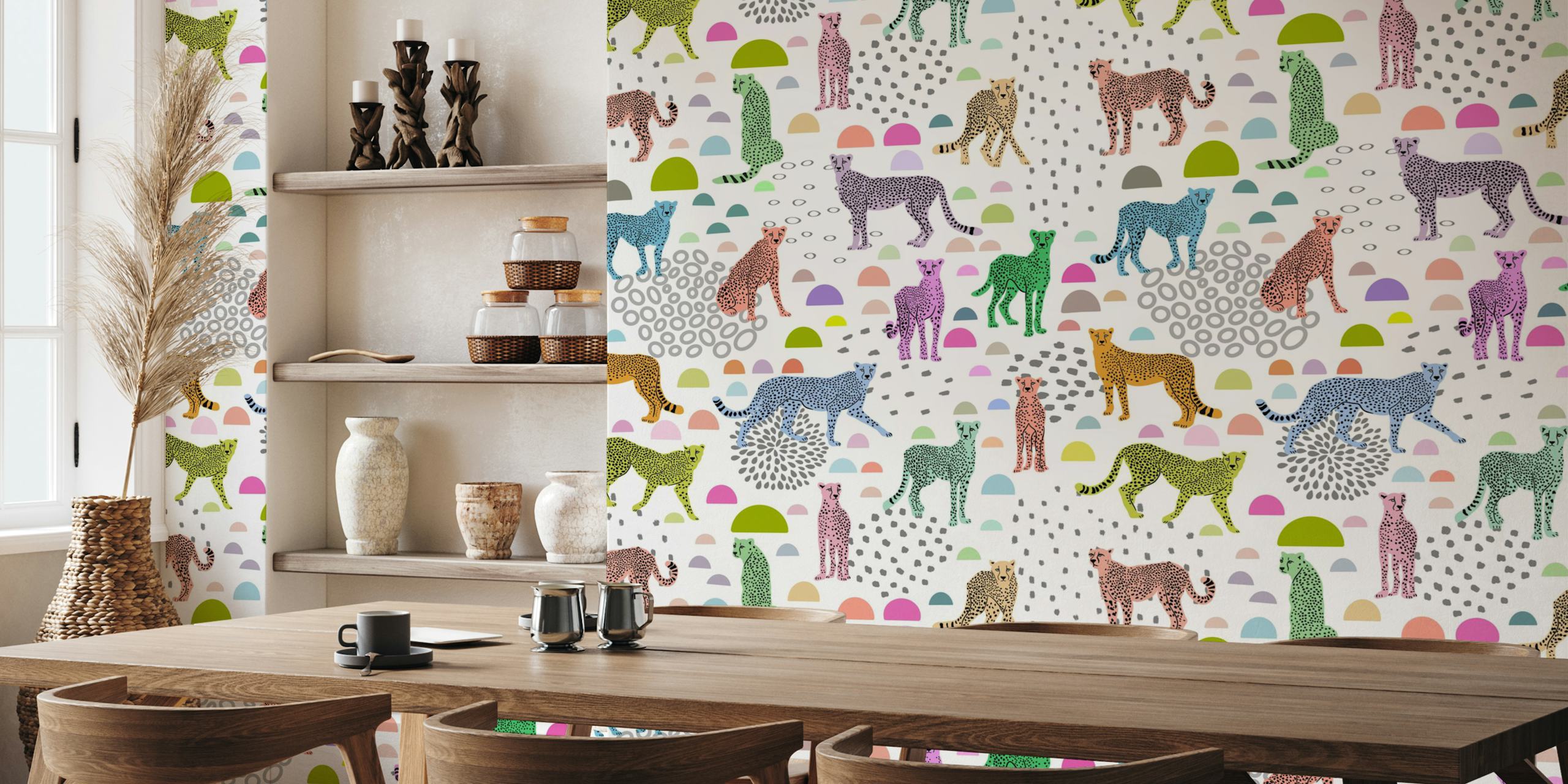 Colorful cheetah wallpaper in a room