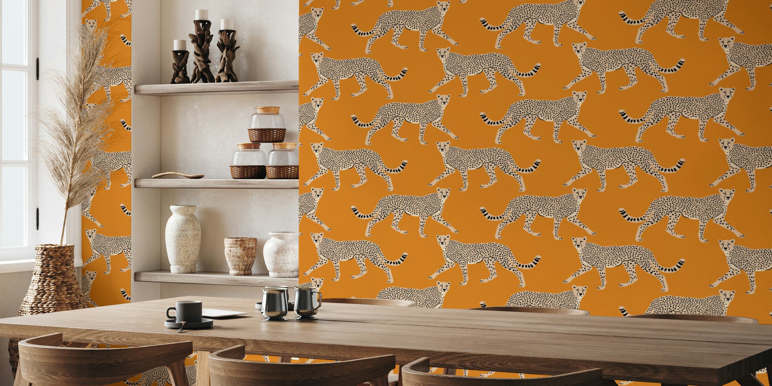 Cheetah pattern on ochre background wall mural wallpaper
