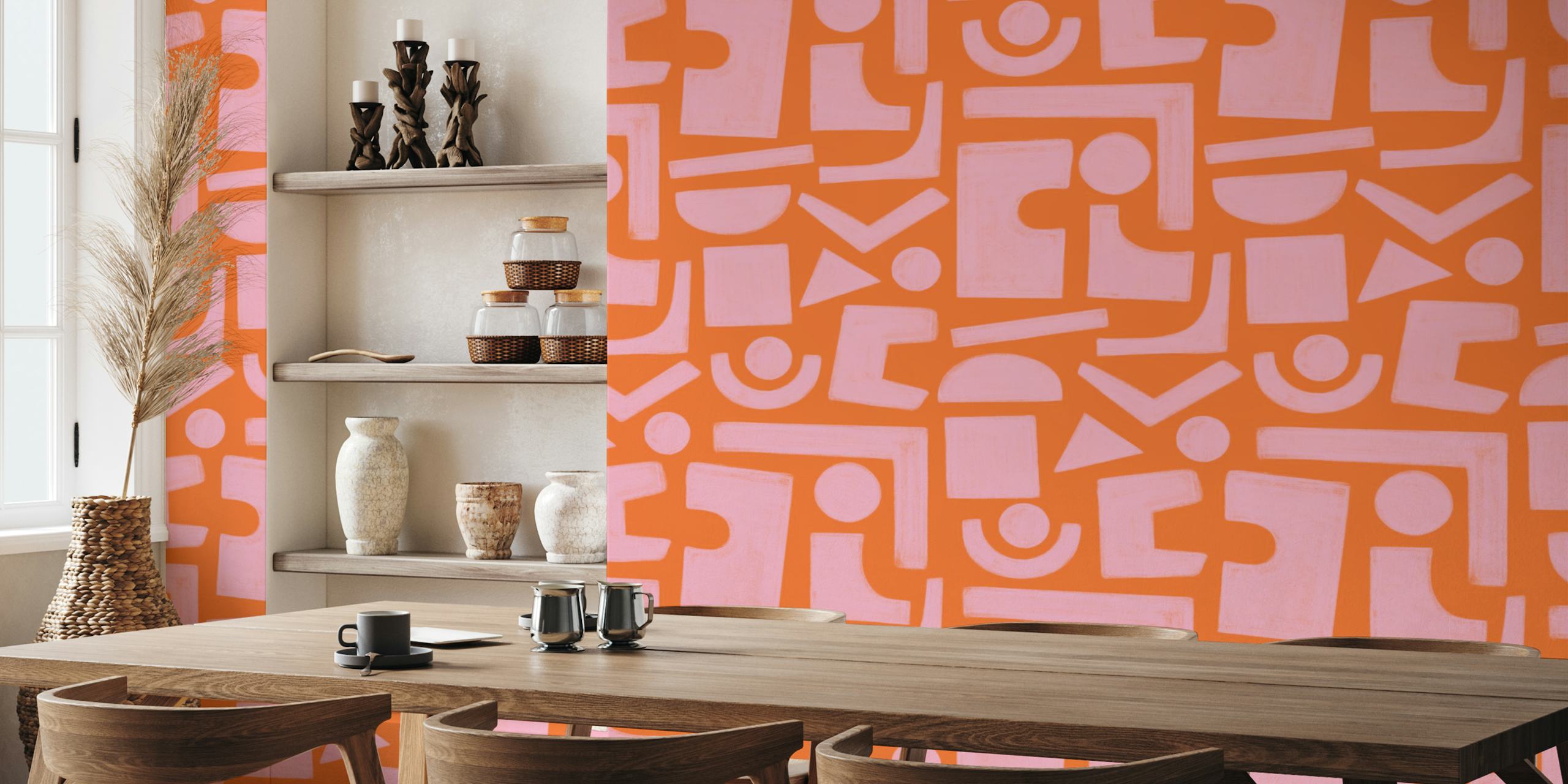 Pink and orange abstract shapes wallpaper