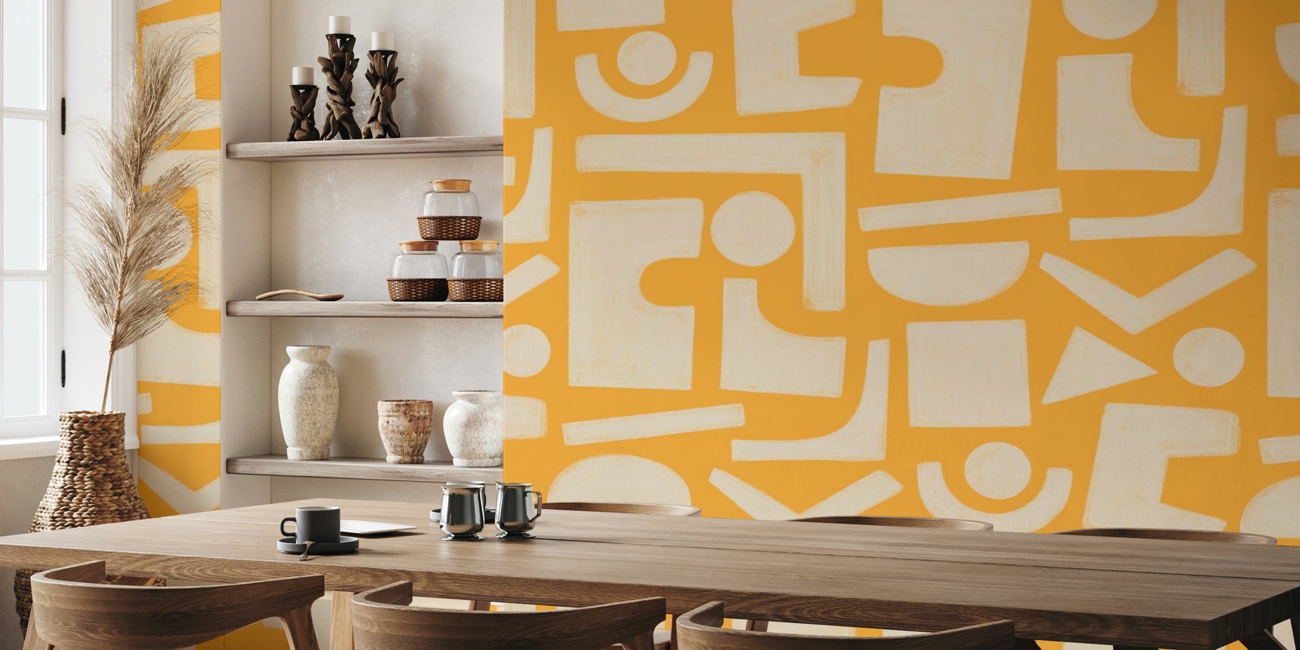 Large geo abstraction shapes in sunny yellow