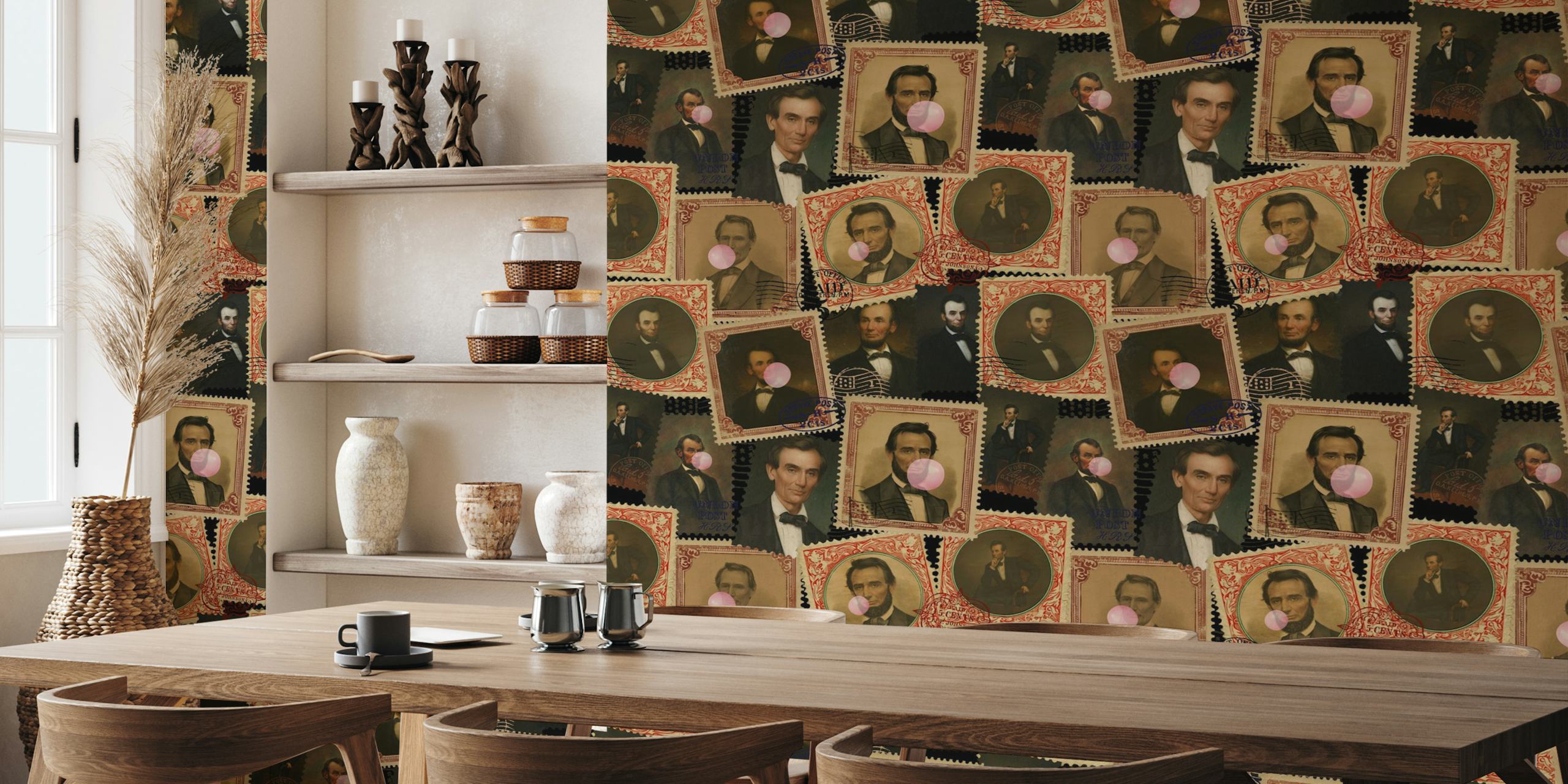 Vintage stamps wallpaper featuring Abraham Lincoln