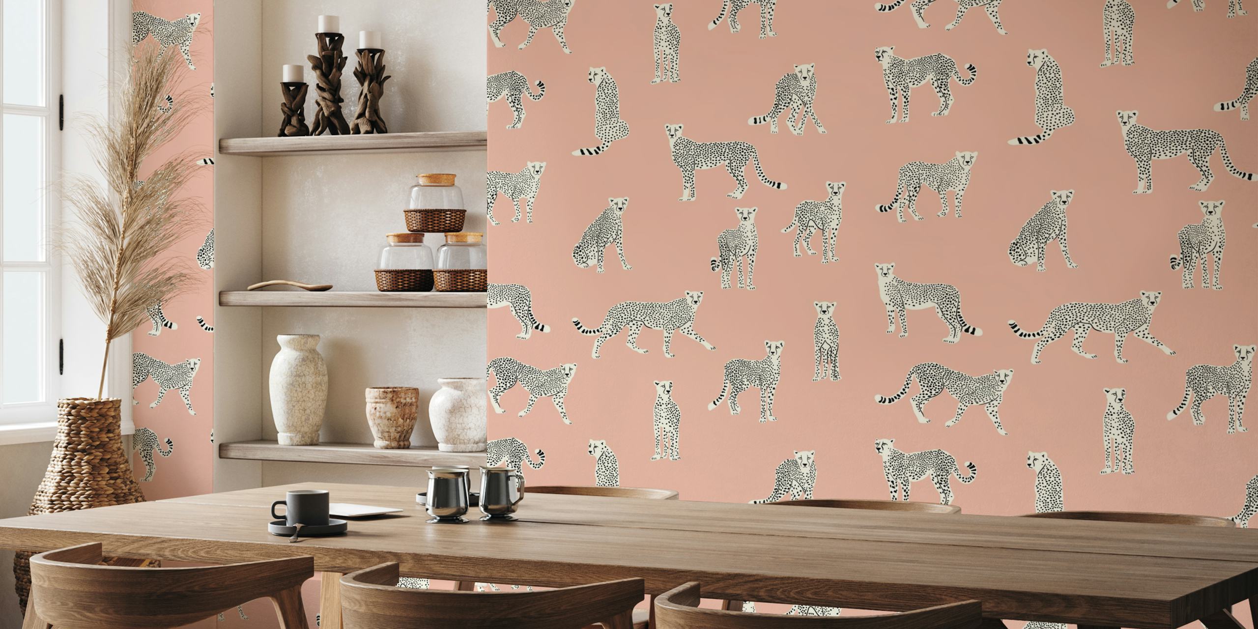 Vintage White Cheetah wallpaper på lys kastanje rosa bakgrunn