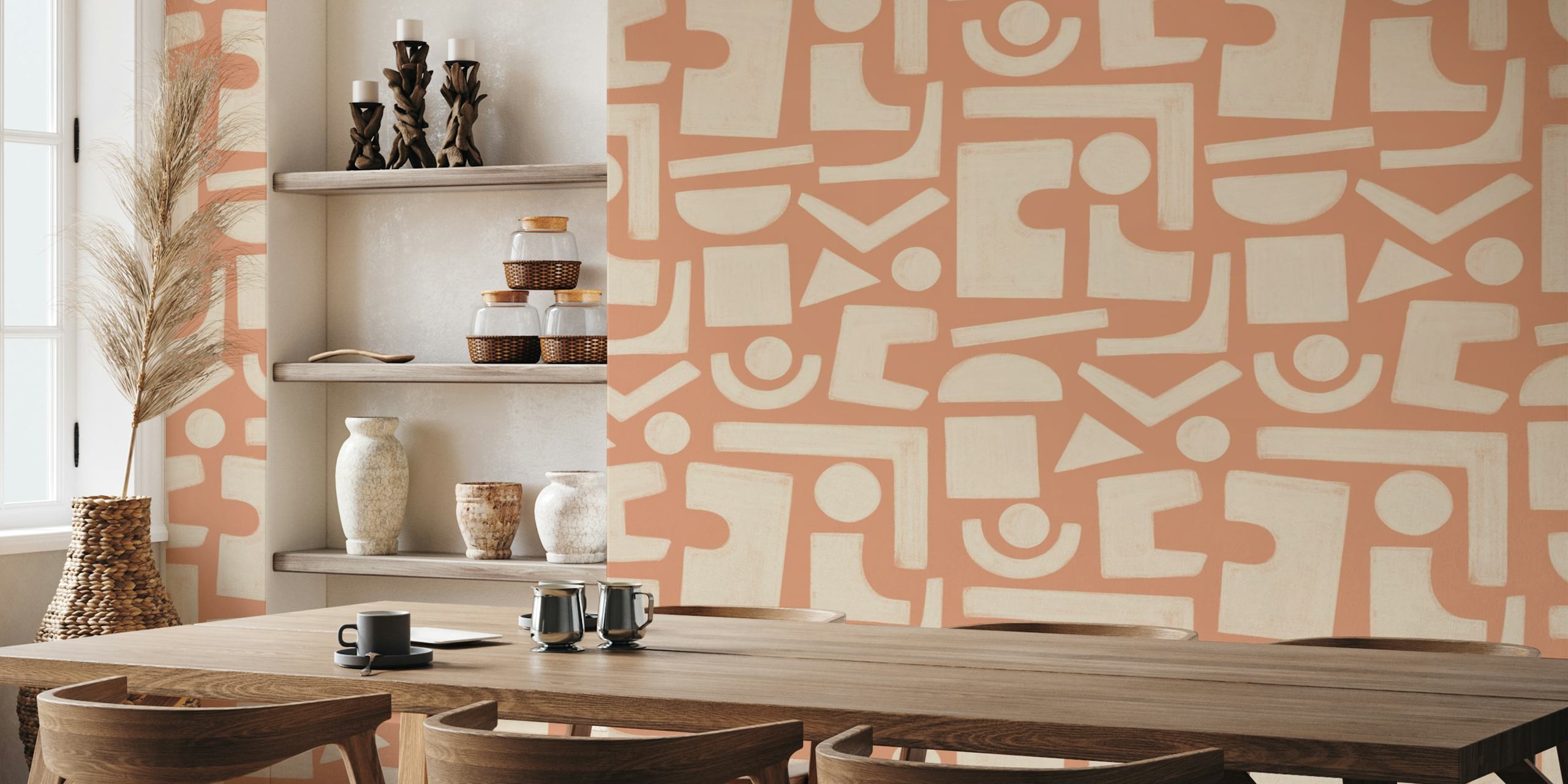 Nykyajan Geo Shapes Persikkabeige Wallpaperilla