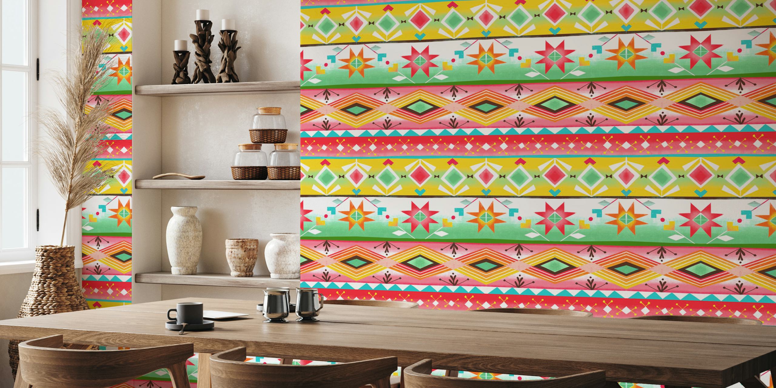 Papel de parede Mexican geometric stripes em um quarto