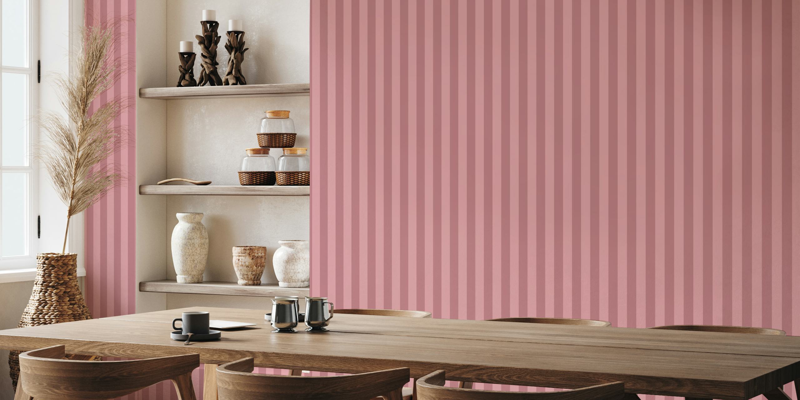 Mauve striped wallpaper in soft pink tones, contemporary design