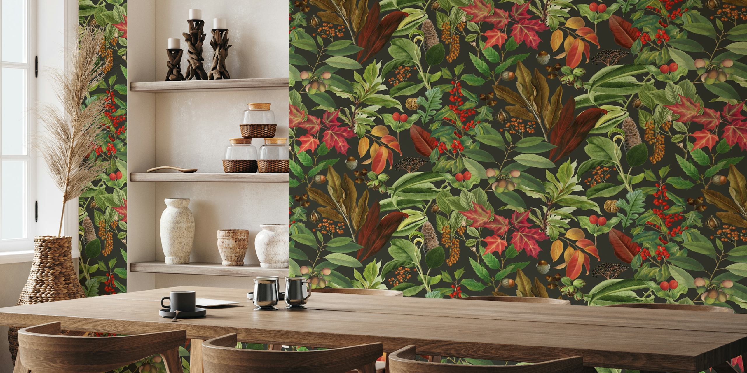 Carta da parati botanica in caldi colori autunnali per autumn vibe cozy botanicals