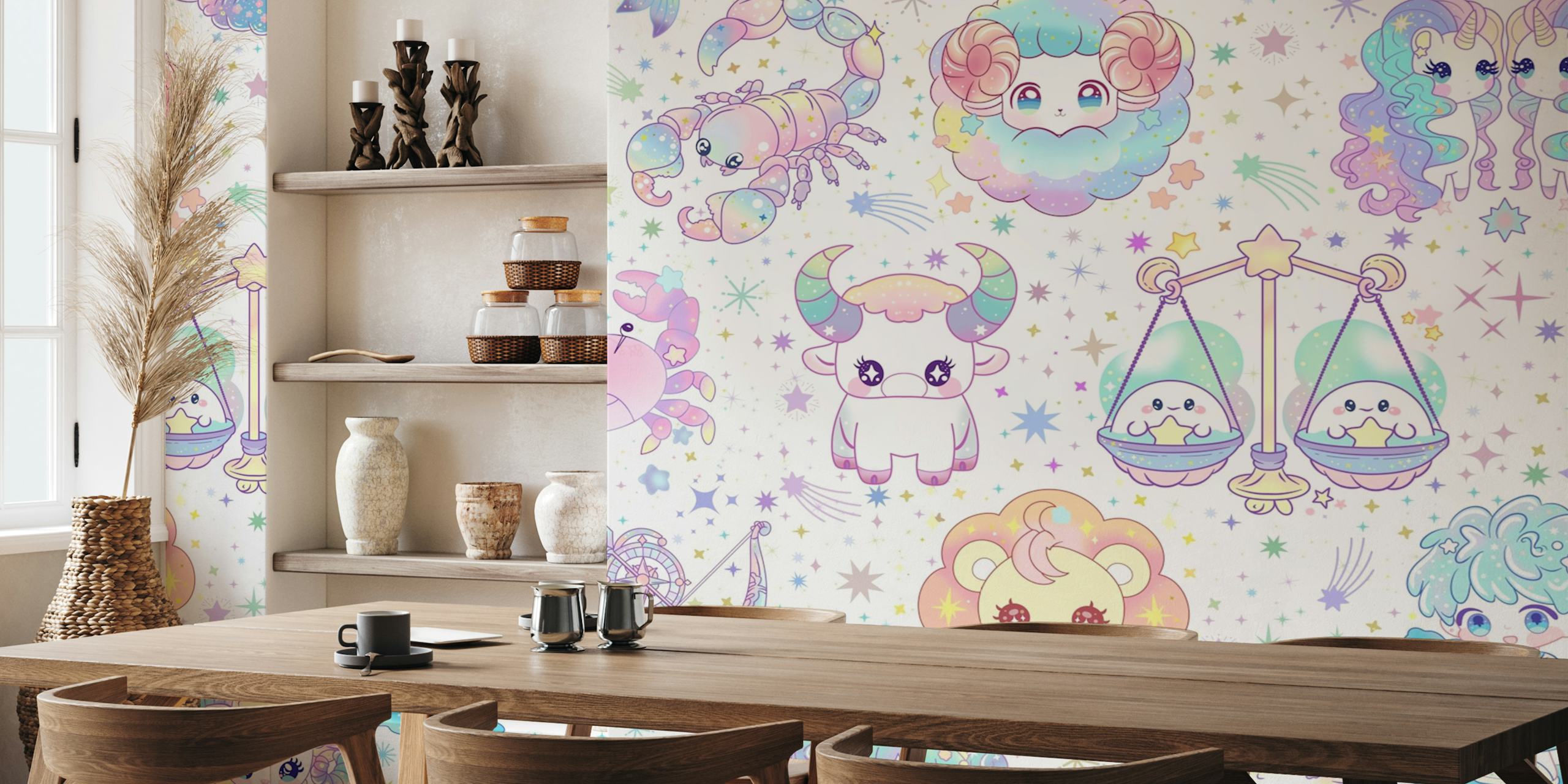 Tapeta Cute Kawaii Zodiac w pokoju