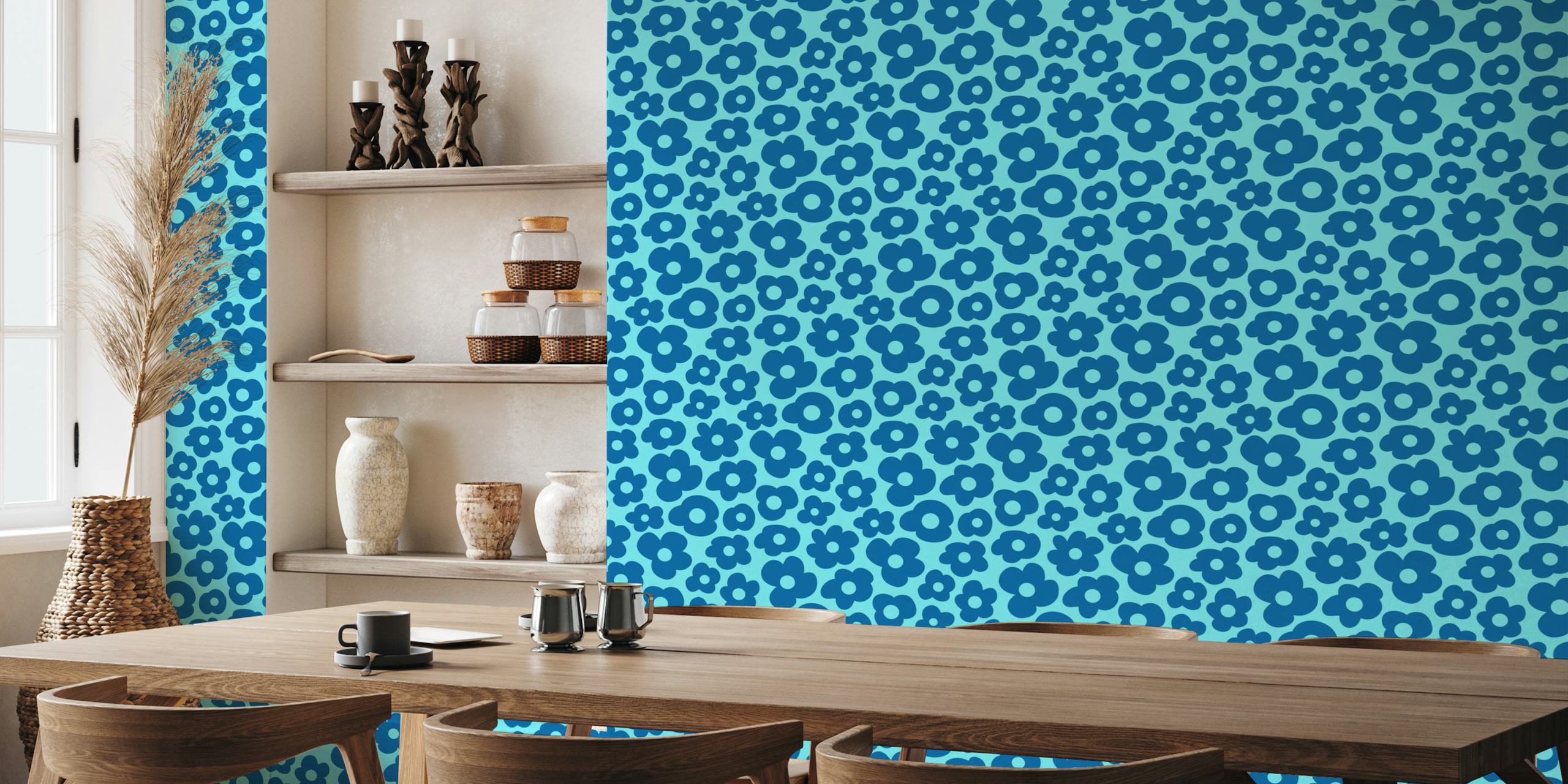 Blue hand-drawn flower wallpaper design