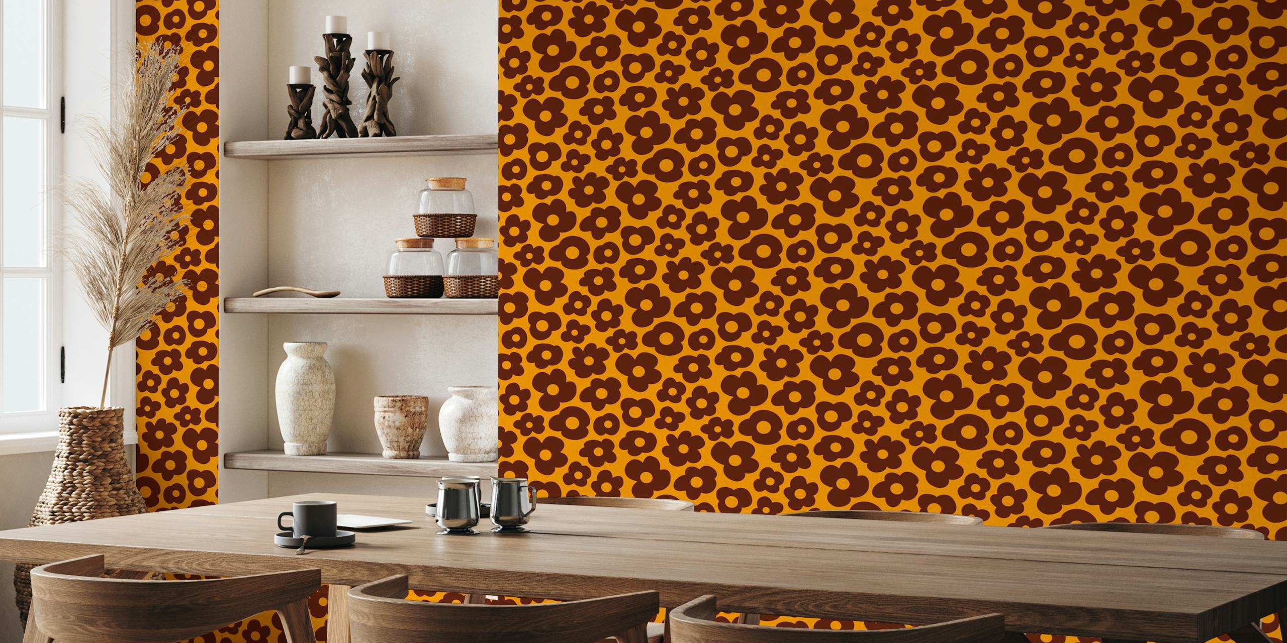 Yellow and brown floral pattern wallpaper