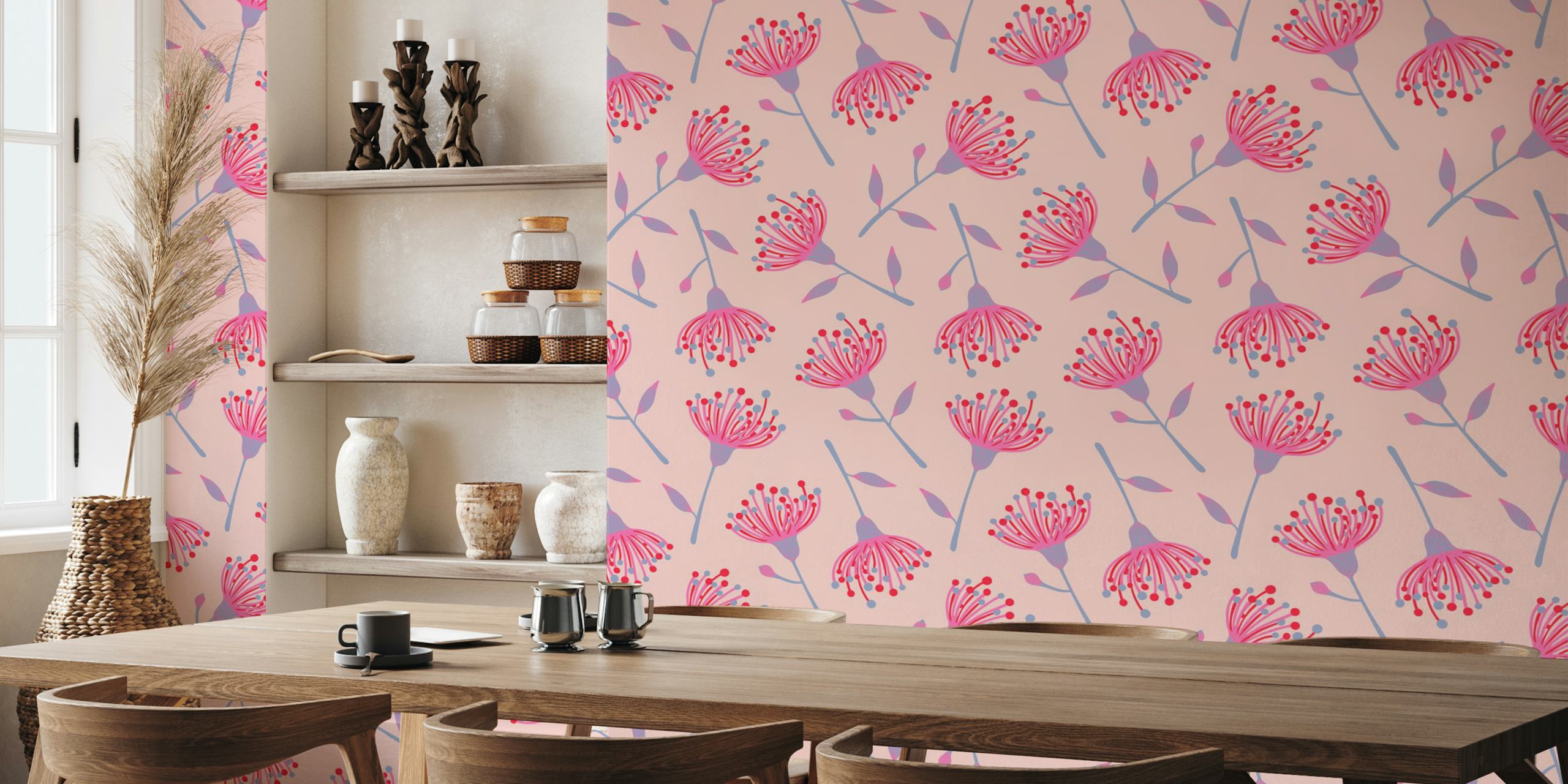 Eucalyptus Tossed Floral Wallpaper in a room