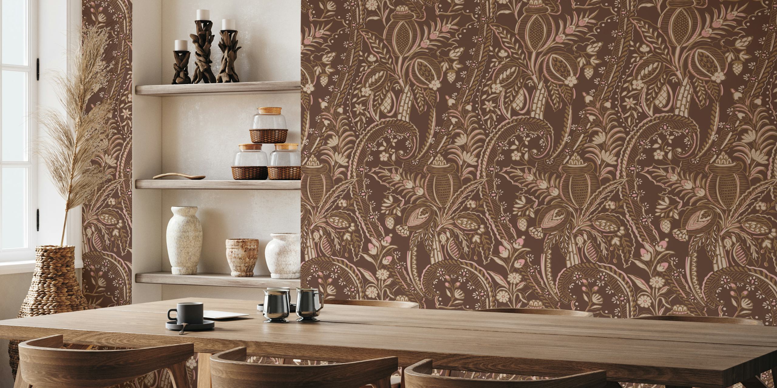 Bohemian floral wallpaper in a room