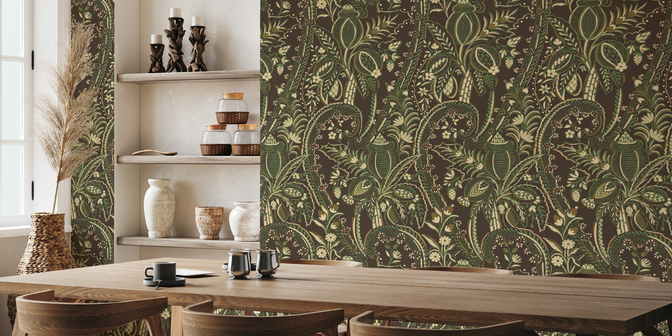 Papel tapiz botánico Bohemian en una habitación