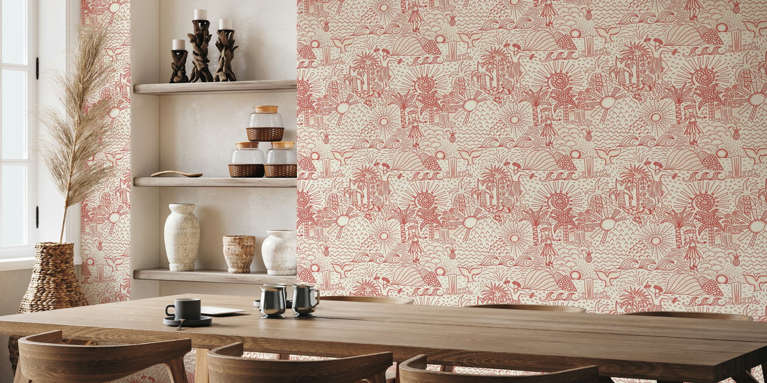 Papel tapiz Hawaiian Toile Polynesian Hula en una habitación