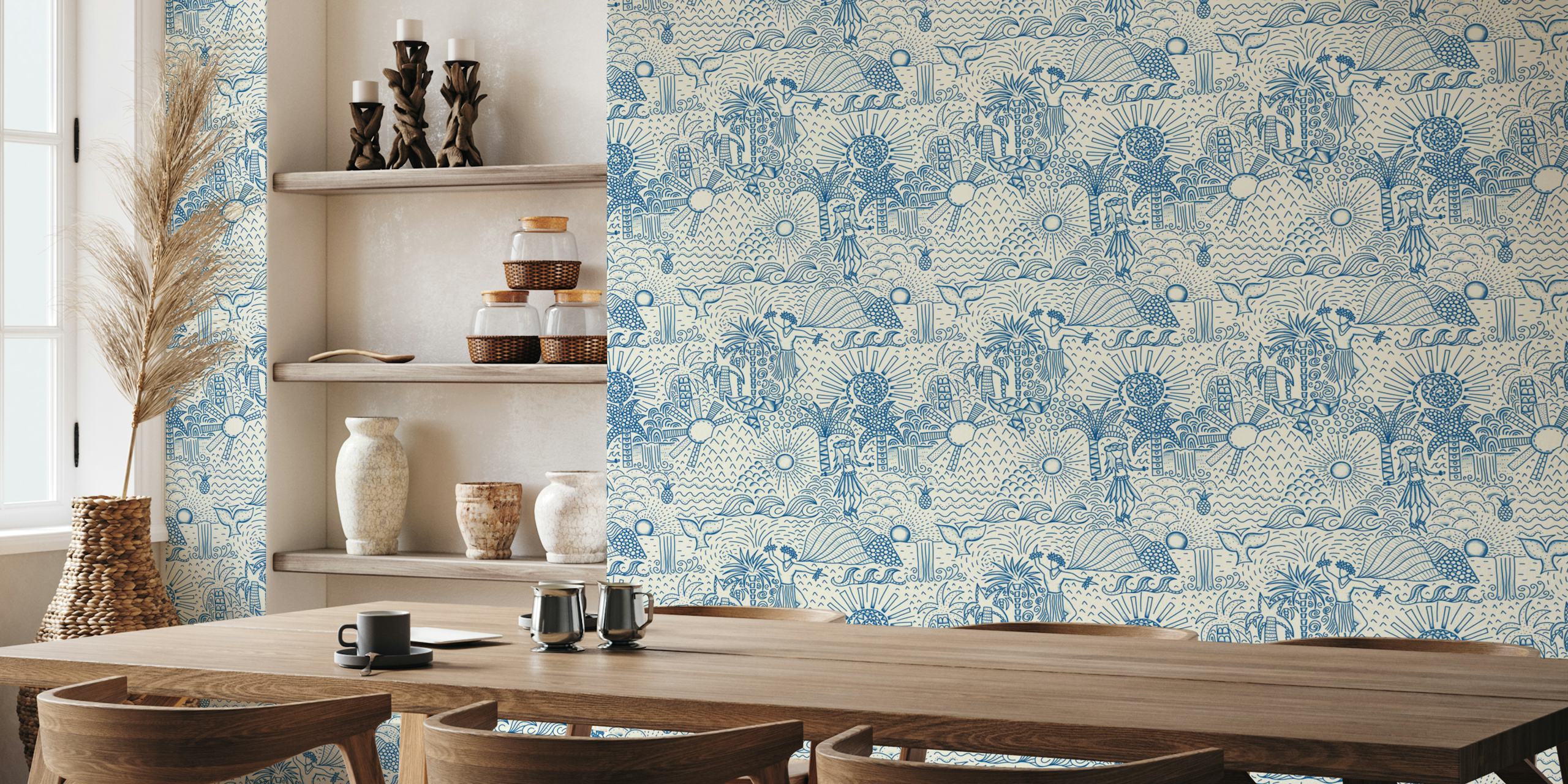 Papel pintado Hawaiian Toile Polynesian Hula en una habitación