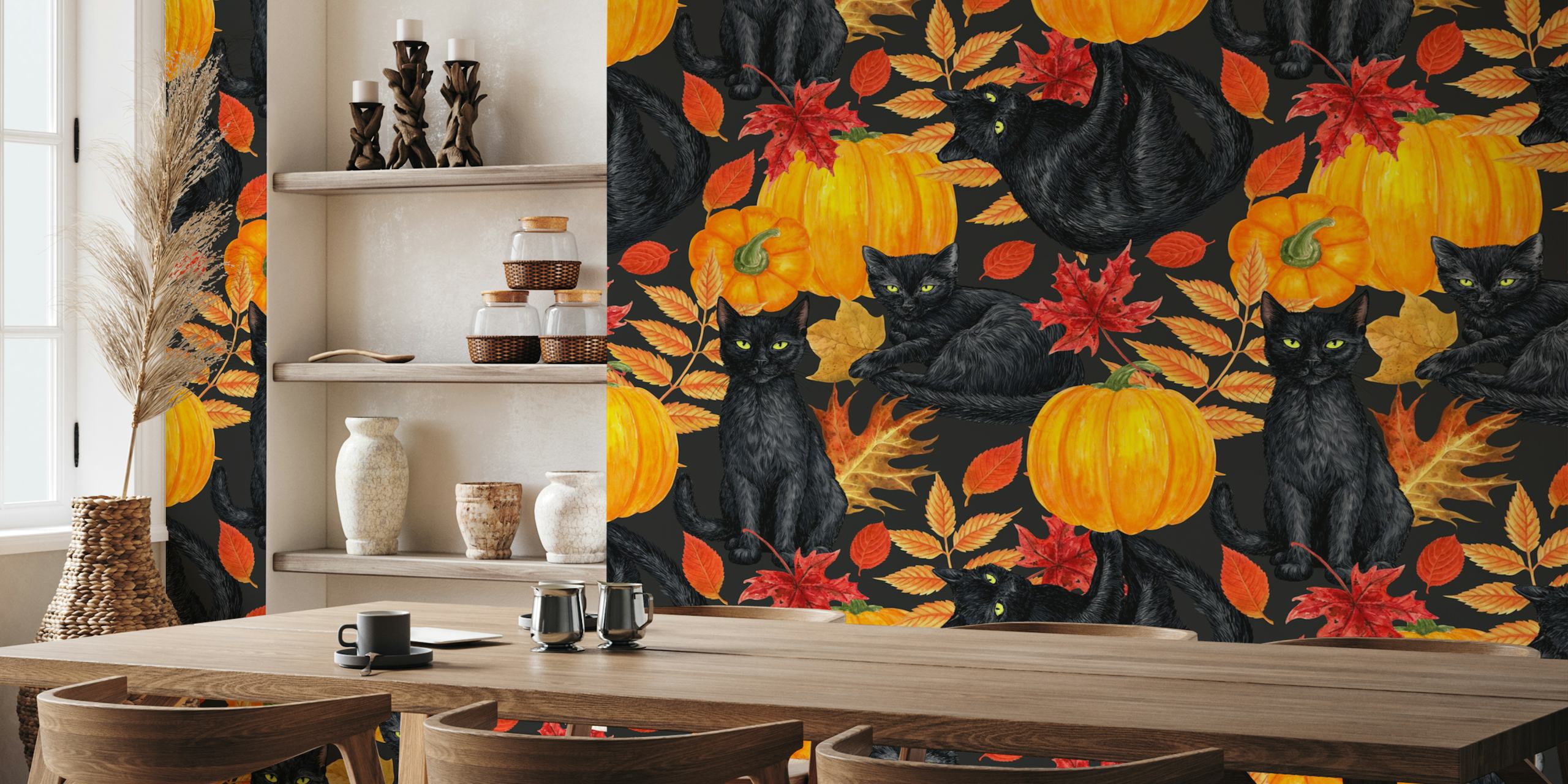 Black cats and pumpkins tapet i et rum