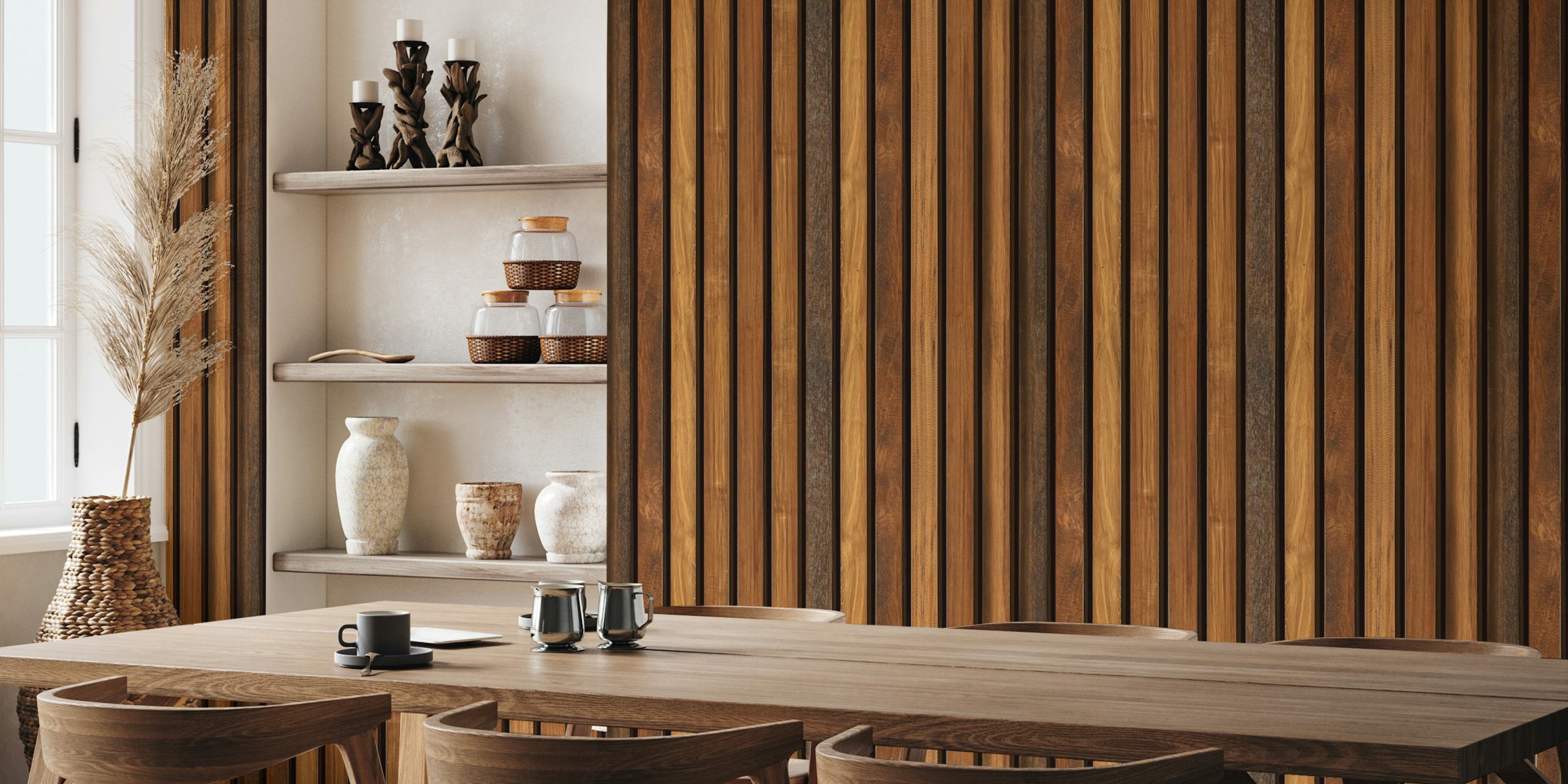Natural wood stripes in various brown tones wallpaper
