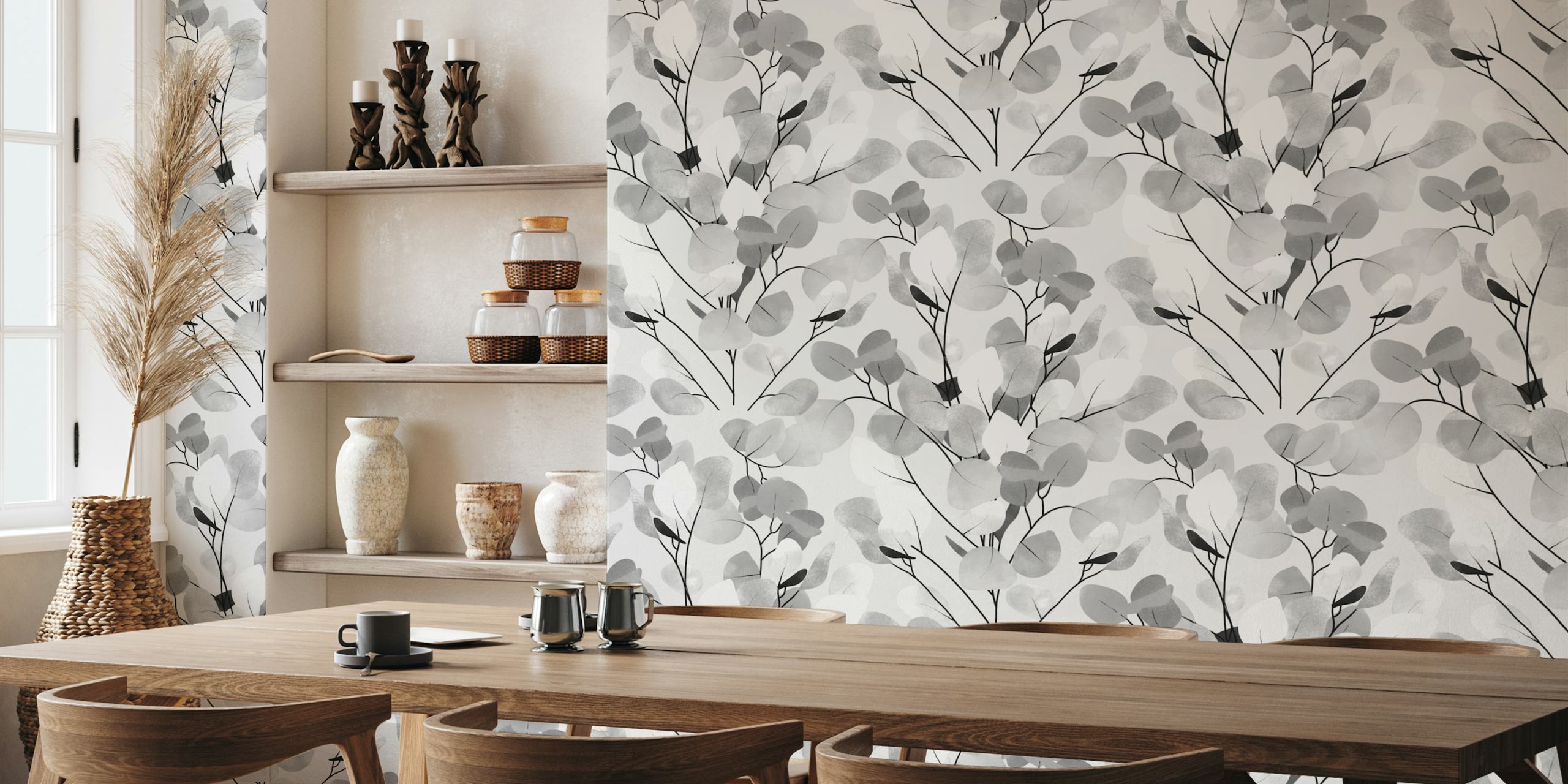 Silvery Silver Dollar Eucalyptus tapet i et rum