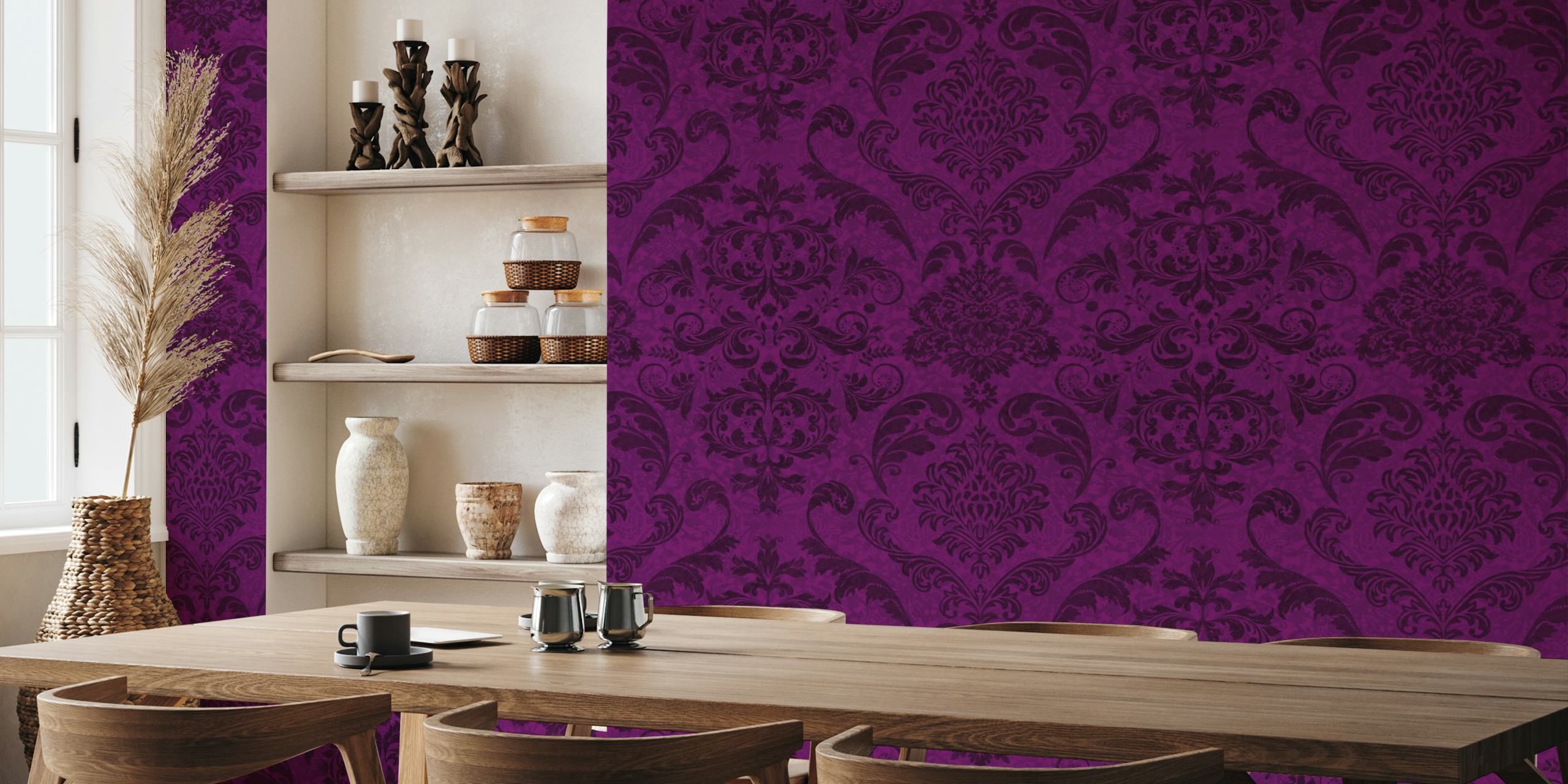 Tapeta Baroque Purple Royale Vintage Damask w pokoju